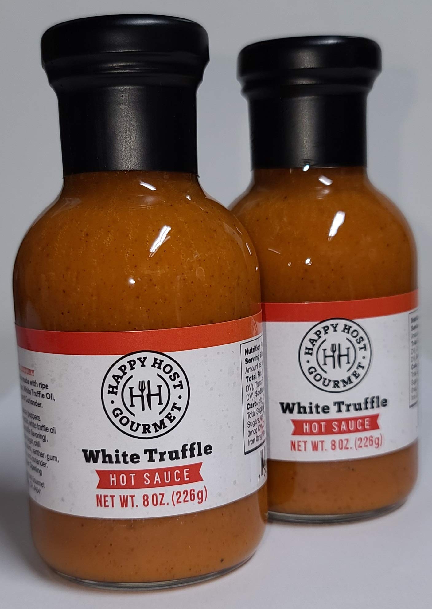Happy Host Gourmet White Truffle Hot Sauce 2 Pack - Premium Spicy Sauce with Chili Peppers, Agave Nectar & White Truffle Oil | Cumin & Coriander Infused | 25% Larger Bottle | Perfect for Tacos, Wings, Burgers & Gourmet Cooking