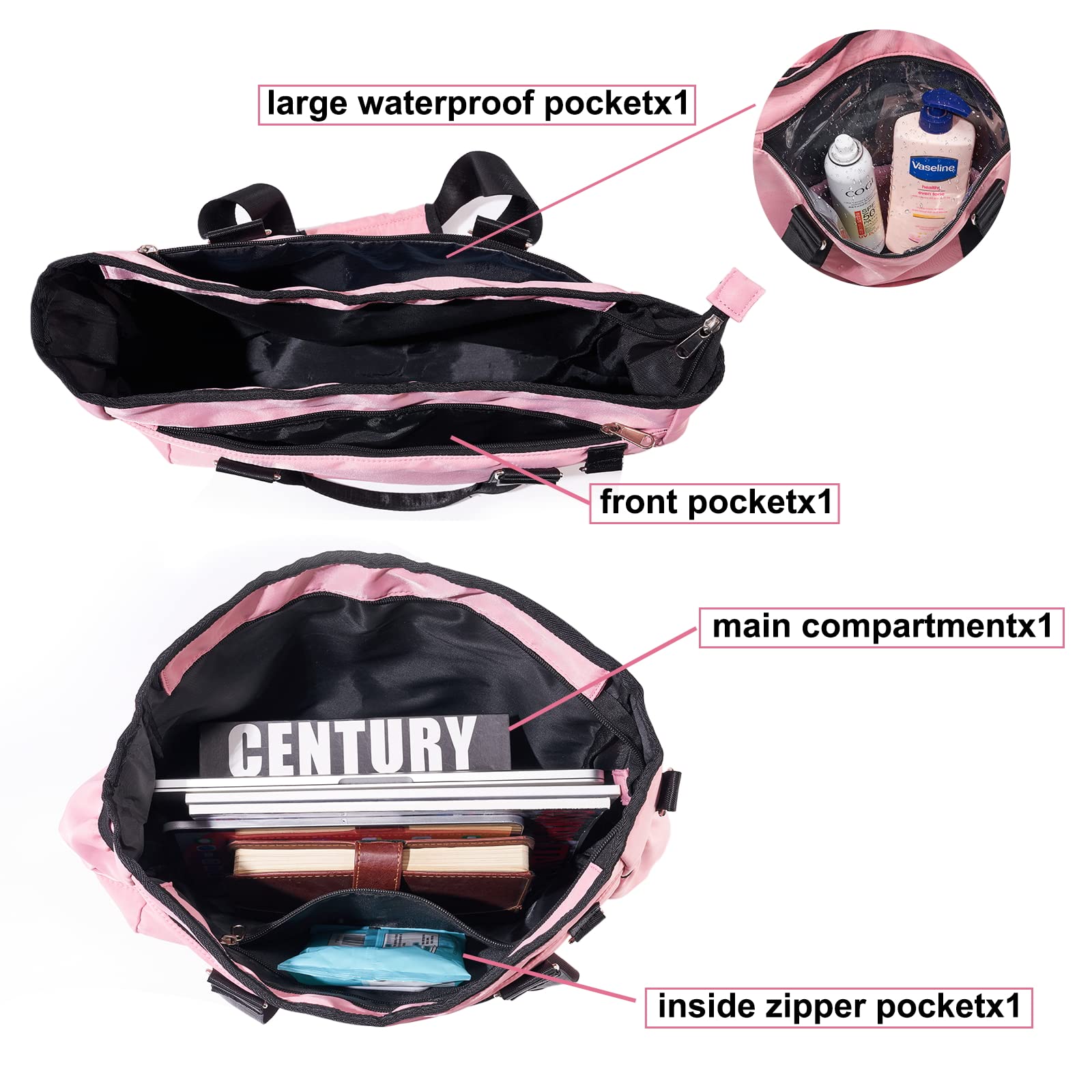 Kuston Waterproof Nylon Tote Bag with Multiple Pockets - Durable Laptop Work Bag for Women & Men, Perfect for Office, School, Travel and Daily Commute