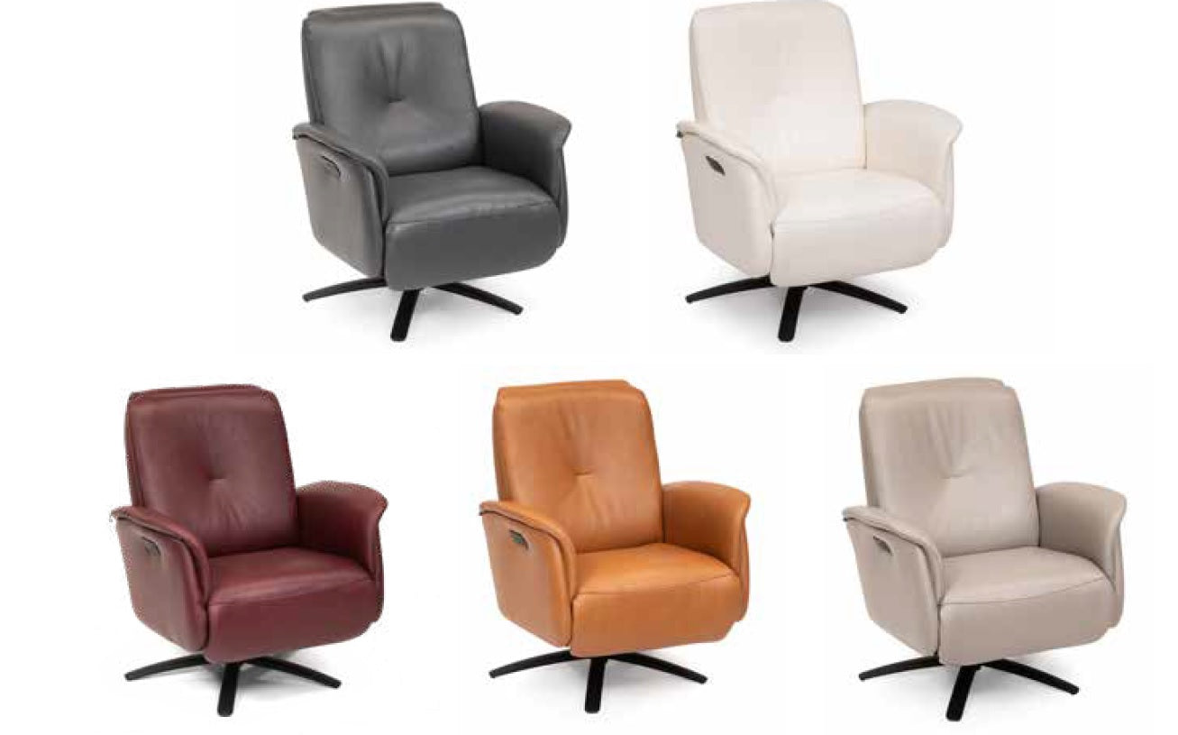 Hjort Knudsen 8011 Superior F3M Swivel Recliner Chair - Genuine Leather, 360° Rotation, Comfortable Living Room Furniture for Home Theater, Office & Relaxation