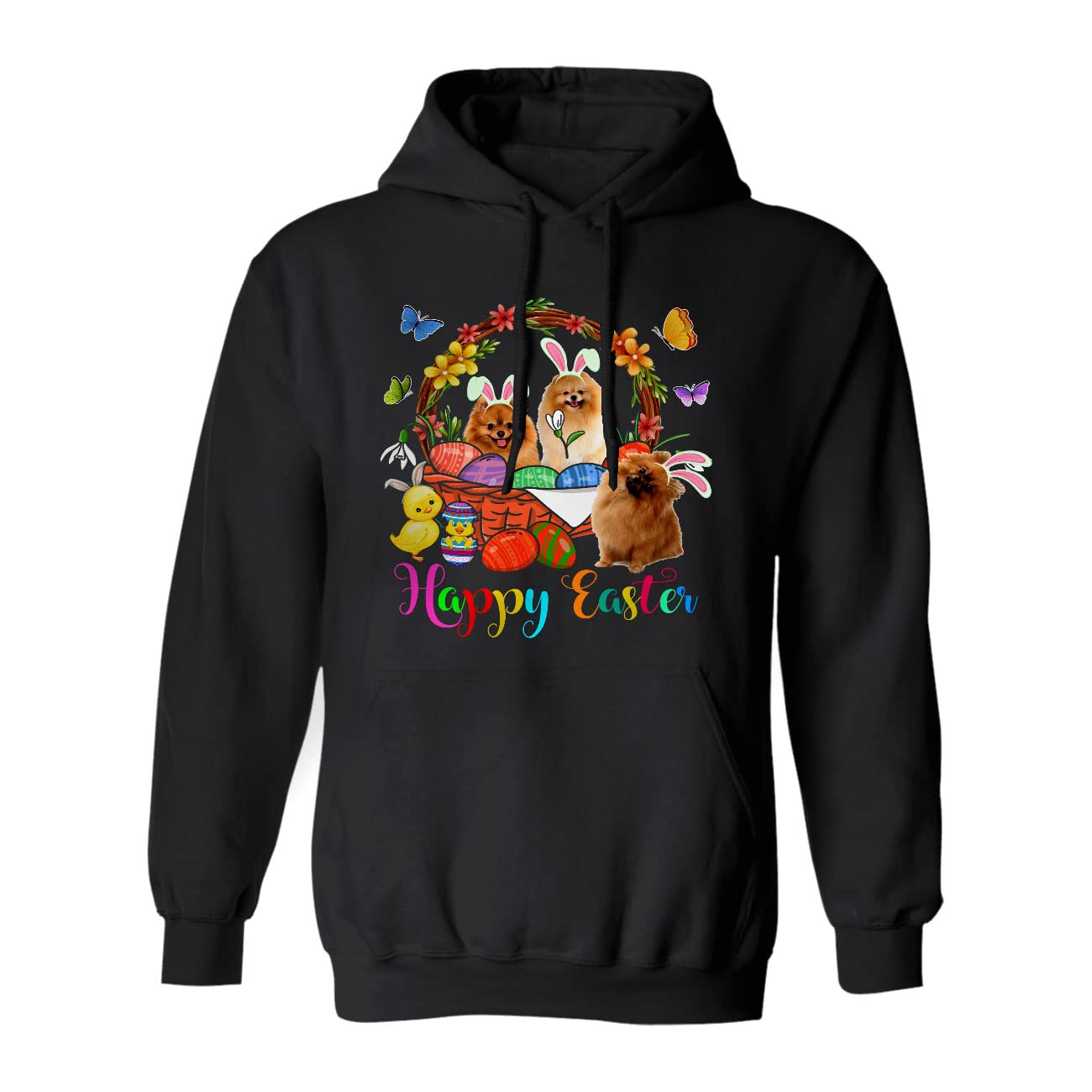 Happy Easter Cute Three Bunny Pomeranian Dogs in Easter Eggs Basket - Dog Lover Gifts Hoodie & Sweatshirt for Women & Men - Perfect for Easter Celebrations, Family Gatherings & Spring Outfits