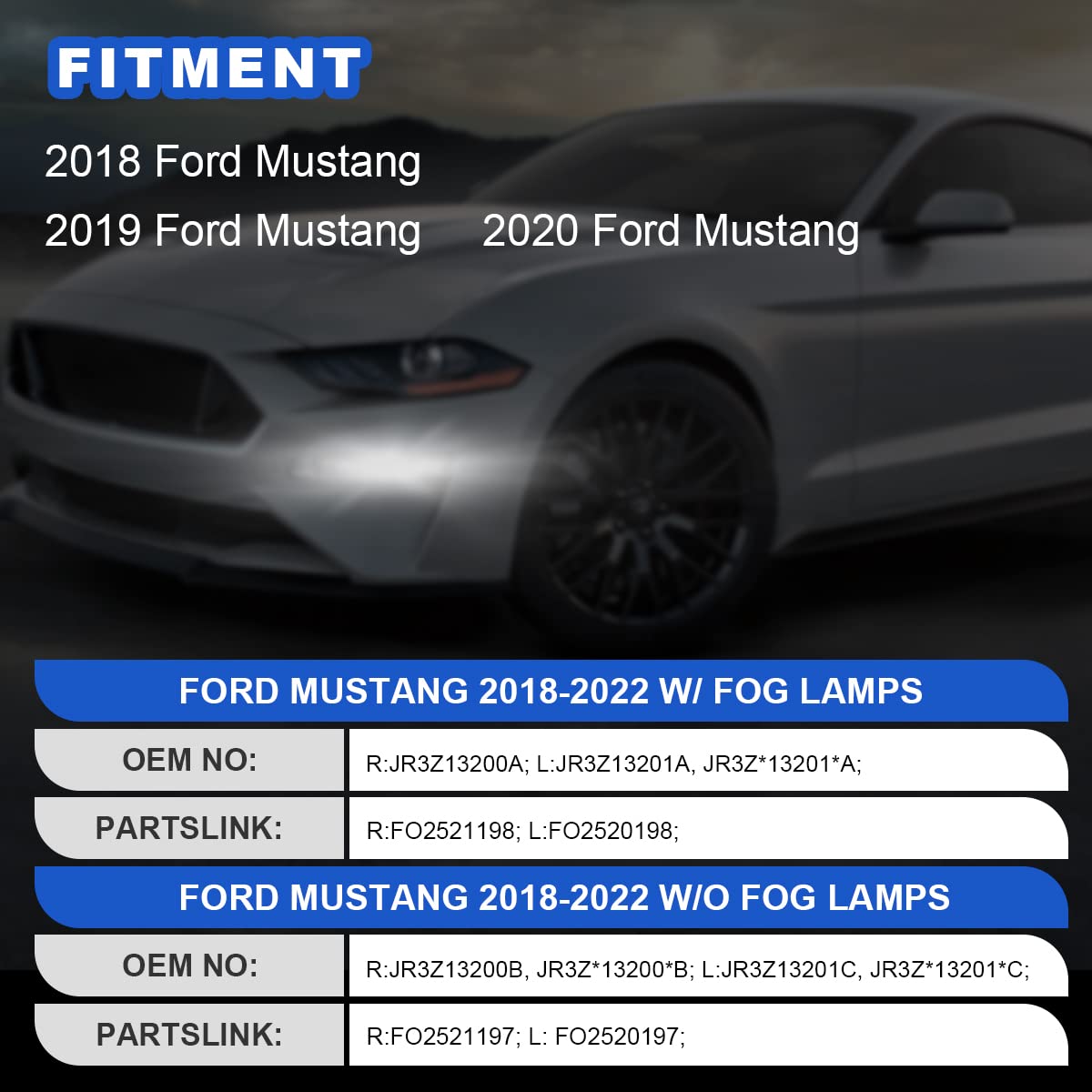ROXX LED Fog Lights Assembly for 2018-2022 Ford Mustang - Full LED Replacement with DRL & Amber Sequential Turn Signals (Pair) - Upgrade Headlight Visibility for Night Driving & Foggy Conditions