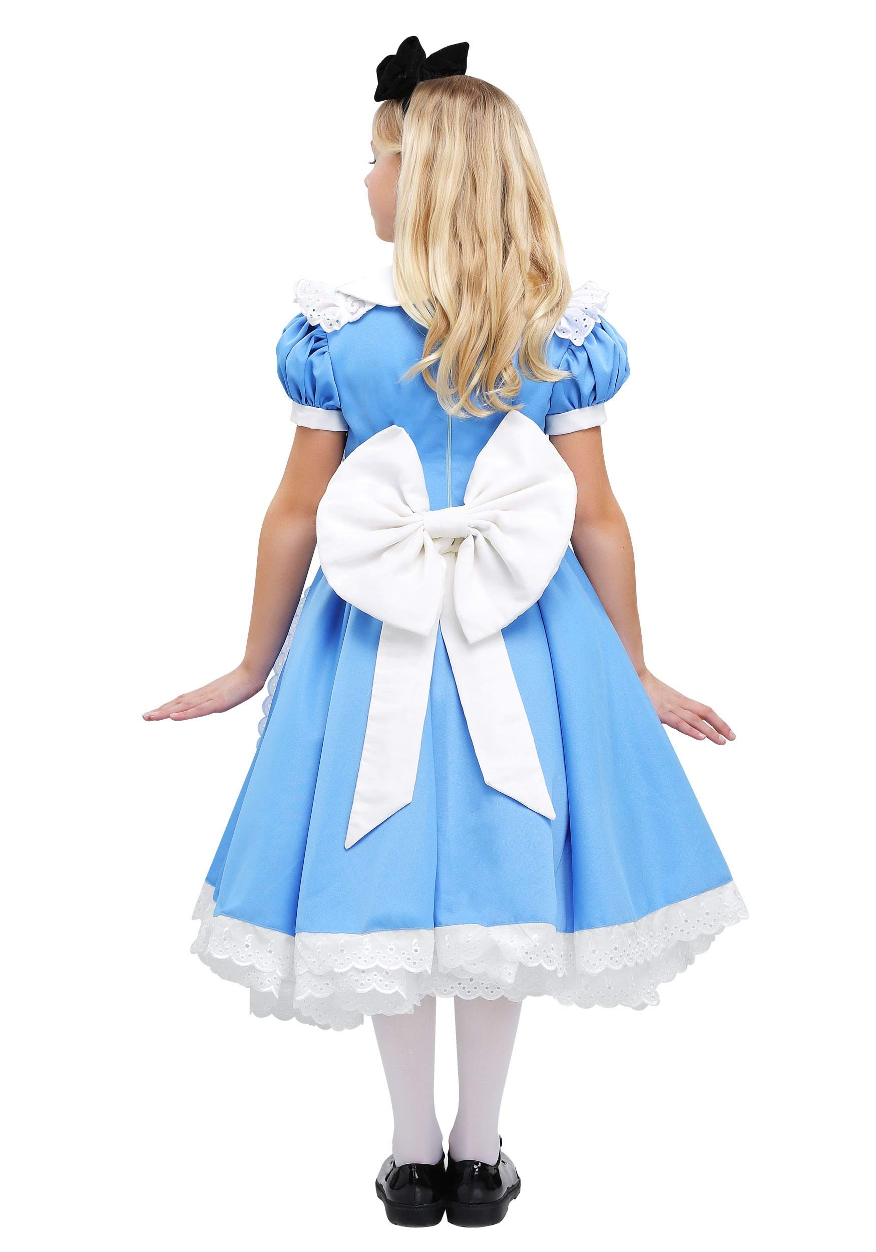 Alice in Wonderland Girls Costume - Classic Fairytale Blue Dress with Lace Apron & Bow Headband | Halloween Dress Up, Cosplay, Book Character Party Outfit