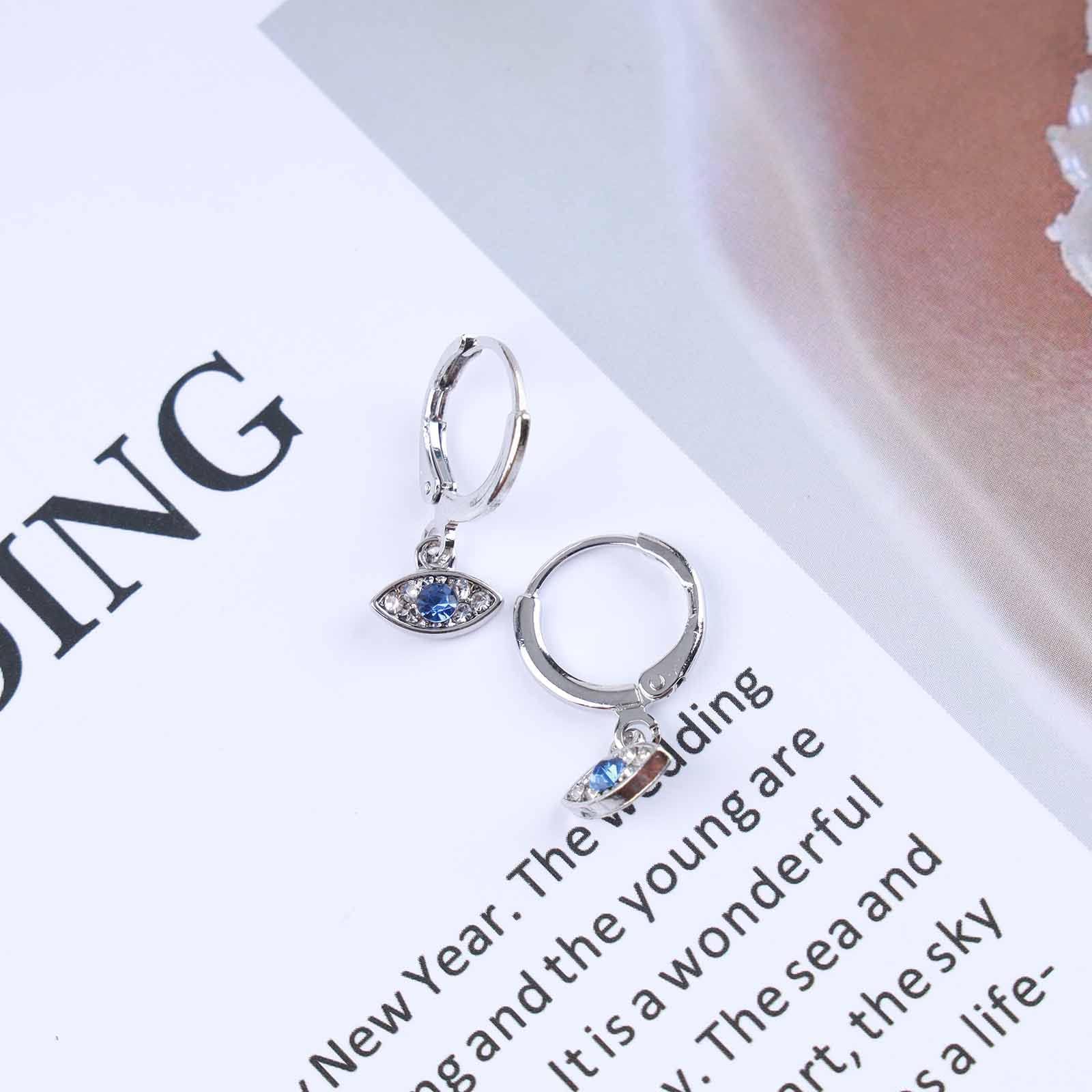 Vintage Evil Eye Dangle Earrings - 14K Gold Plated Tiny Huggie Hoop Earrings with Swarovski Crystal Lucky Eye Charm - Turkish Evil Eye Jewelry for Women & Girls | Perfect for Everyday Wear, Gift Giving & Spiritual Protection