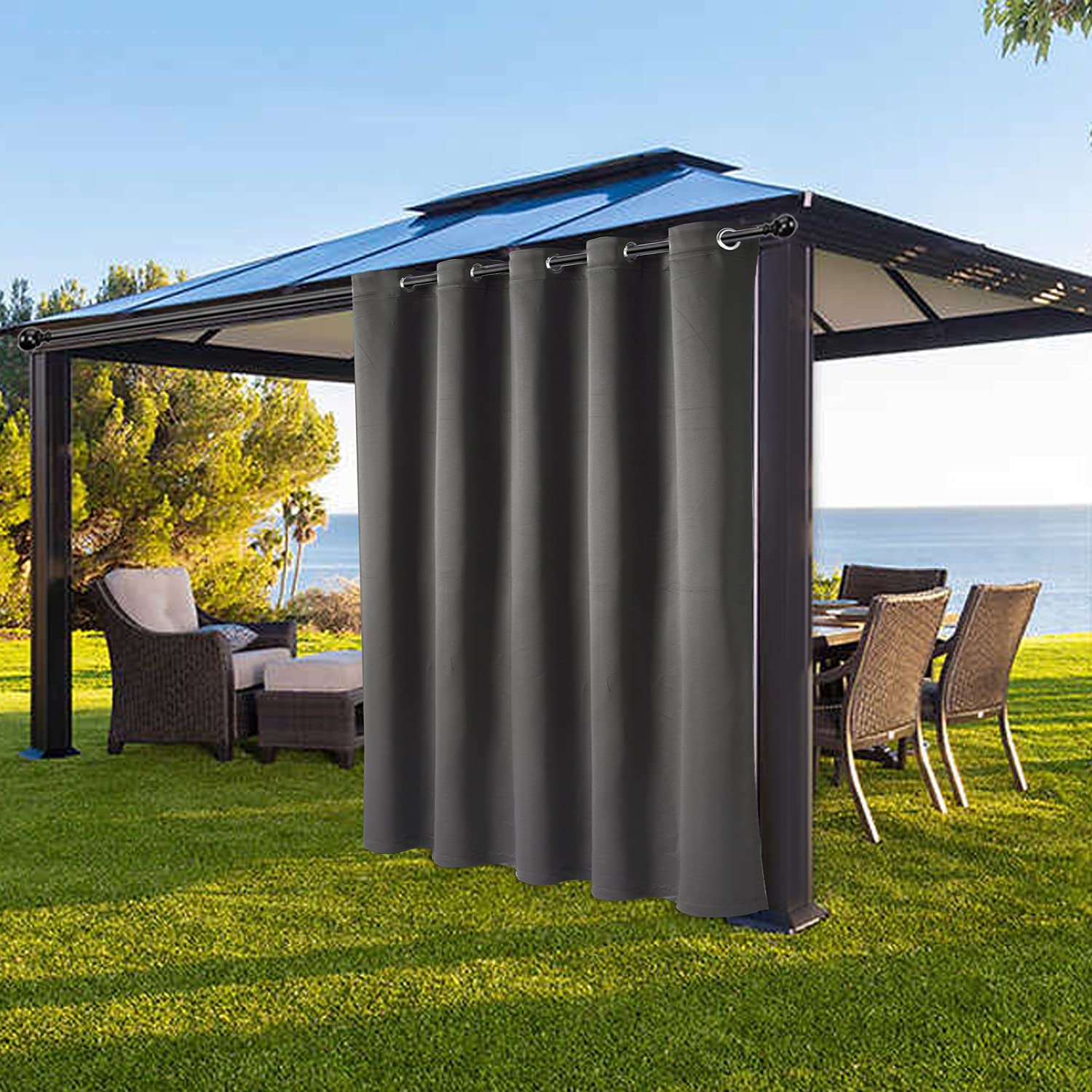 LORDTEX Waterproof Blackout Curtains for Patio & Indoor - Thermal Insulated Sun Blocking Window Drapes for Bedroom, Living Room, Porch, Pergola - 70x108 Inch Dark Grey Set of 2 Panels - Perfect for Sun Protection, Privacy & Temperature Control