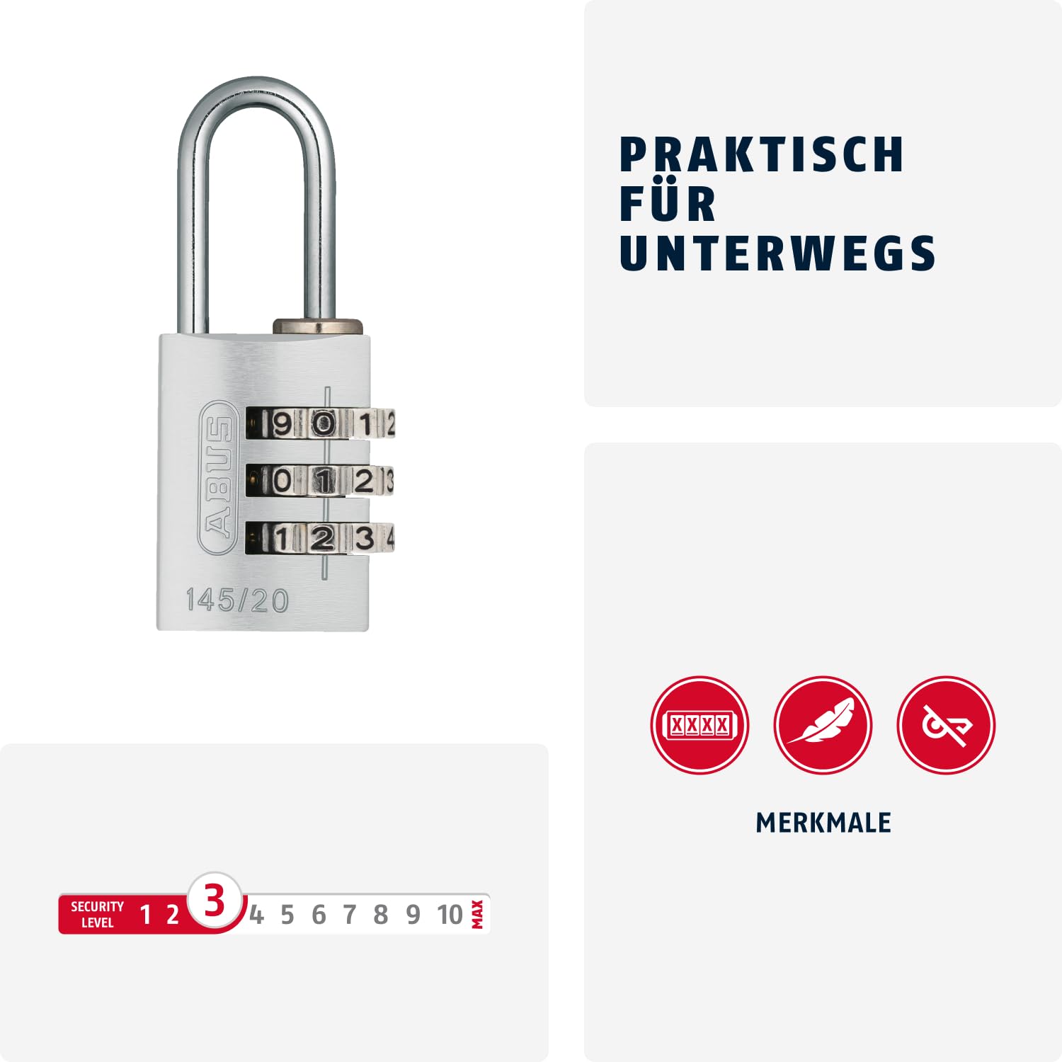 145/20 Heavy Duty Combination Padlock - Secure Keyless Lock for Gym Lockers, Storage Units & Toolboxes - Red