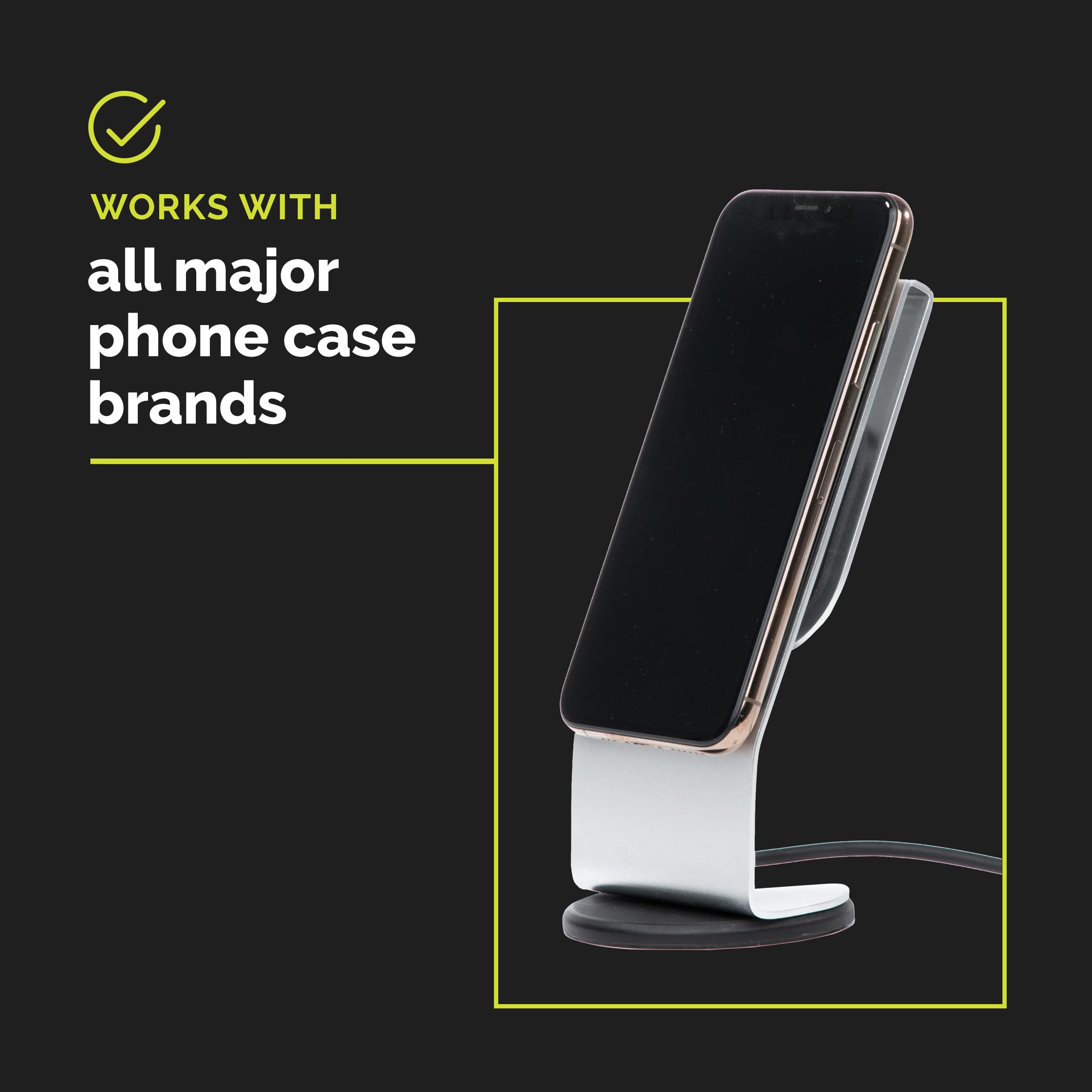 Numi Power Stand Wireless Charger with Swivel Base - Fast Qi Charging Pad for iPhone, Samsung & Qi-Enabled Phones (Silver) | Works with Phone Cases | Perfect for Desk, Nightstand & Office Use