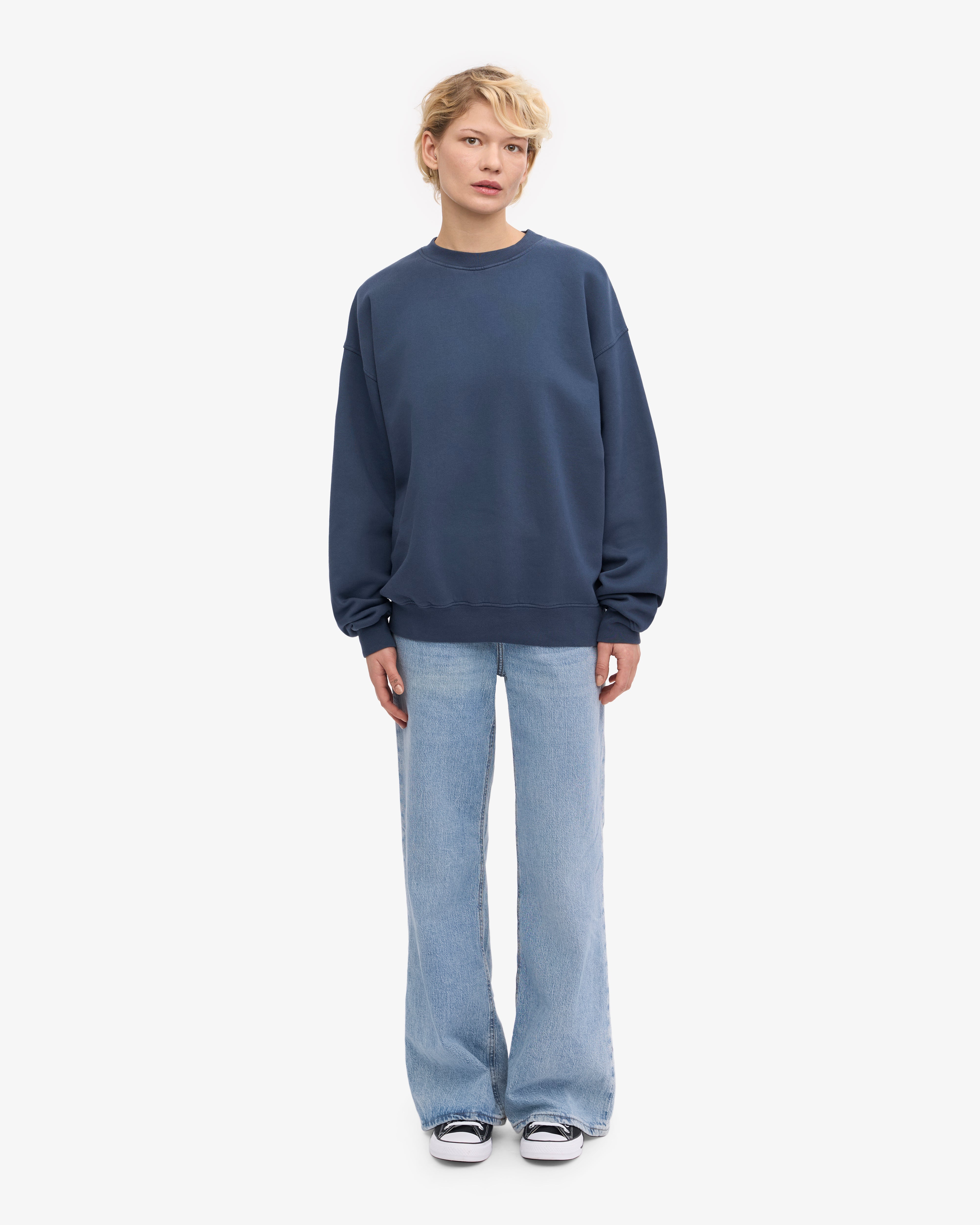Organic Oversized Crewneck Sweatshirt for Women - Soft & Comfortable Petrol Blue Pullover - Perfect for Casual Wear, Lounge & Street Style