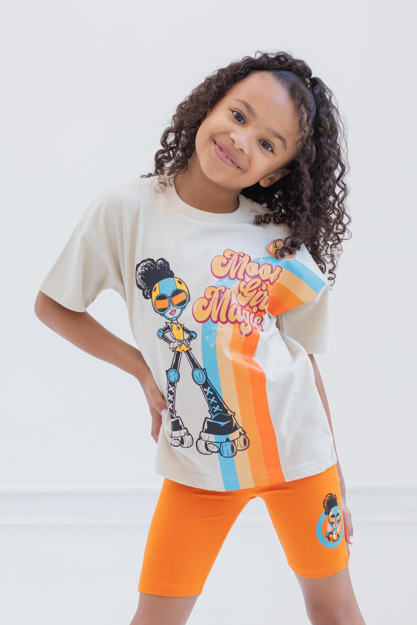 Marvel Moon Girl and Devil Dinosaur Oversized Drop Shoulder T-Shirt & Bike Shorts Outfit Set for Girls (Little Kid to Big Kid) - Perfect for Cosplay, Birthday Parties & Superhero Dress-Up