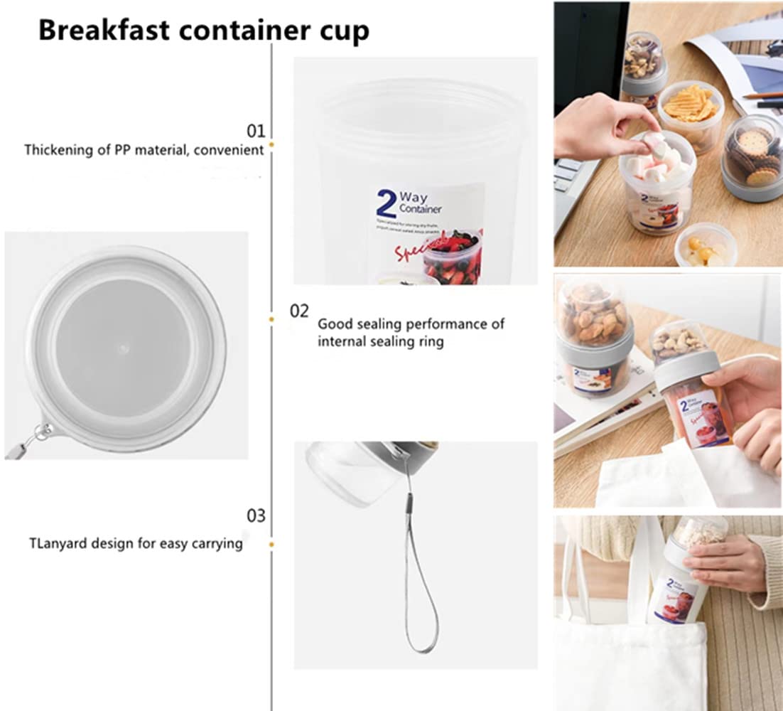 Portable Leak-Proof Breakfast Cups with Fork - Reusable Cereal & Yogurt Containers for Overnight Oats, Salad, Snacks & Dressing - Ideal for Office, Travel & On-the-Go Meals (Grey)