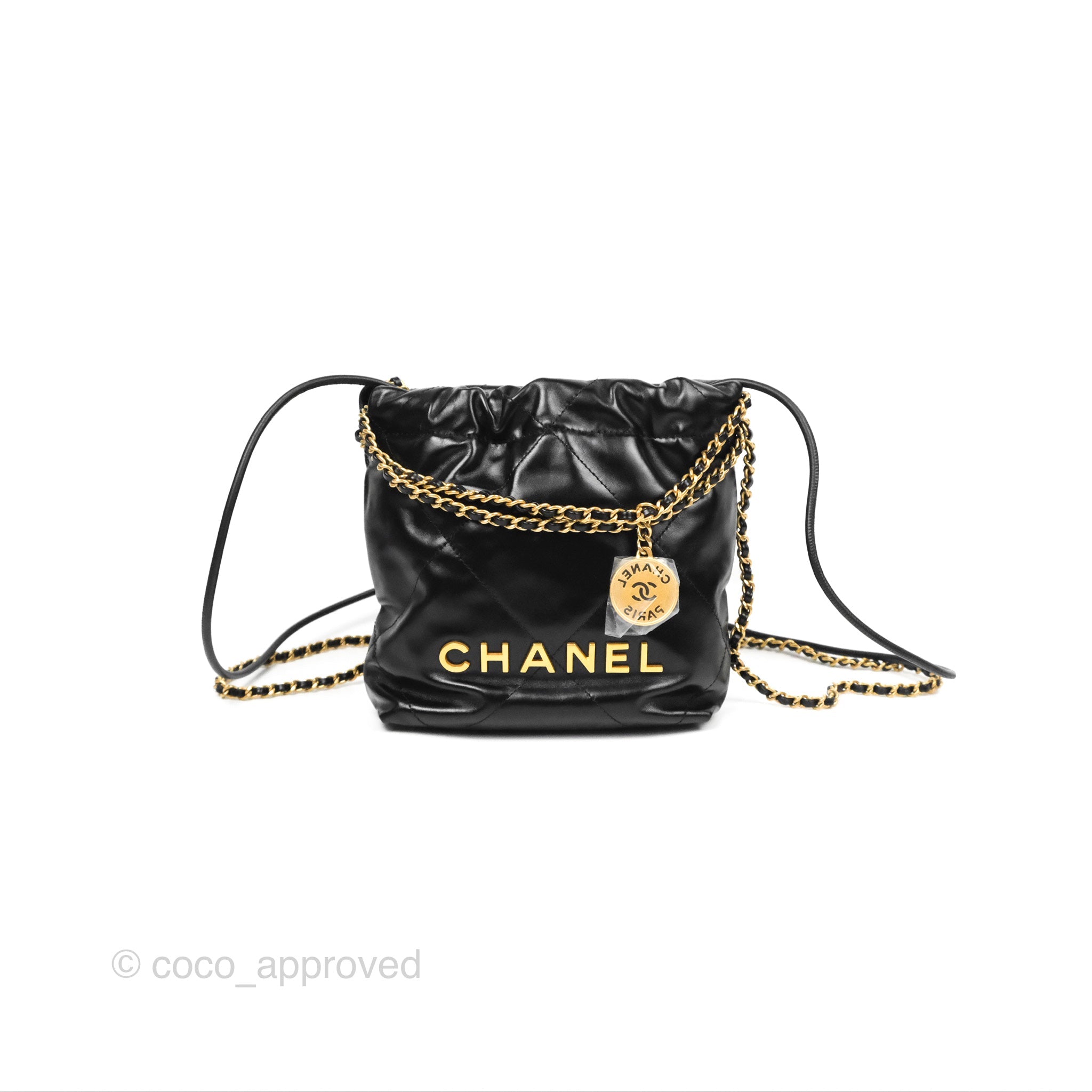 Chanel 22 Mini Bag Black Crumpled Calfskin Leather Crossbody Purse for Women | Luxury Designer Handbag for Date Night, Parties & Everyday Use