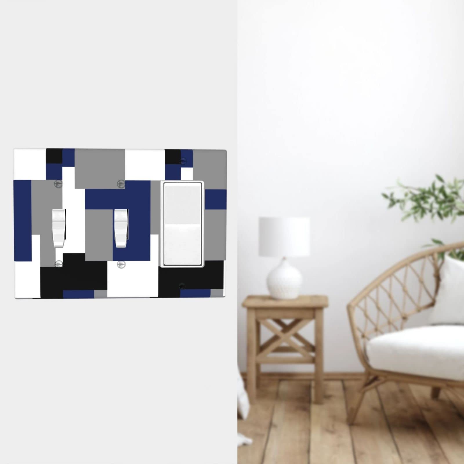 Abstract Blue Gray Light Switch Cover - 3 Gang Double Toggle Rocker Wall Plate (4.5