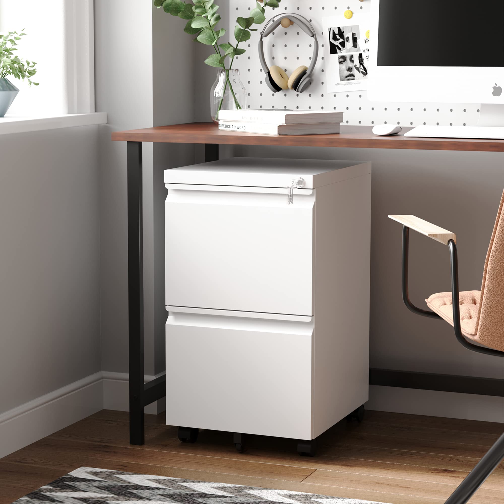 Letaya 2-Drawer Locking Mobile File Cabinet - Under Desk Metal Storage Organizer for Home & Office - Holds Letter/Legal/A4 Size Documents (White, Assembly Required) - Perfect for Small Spaces & Office Organization