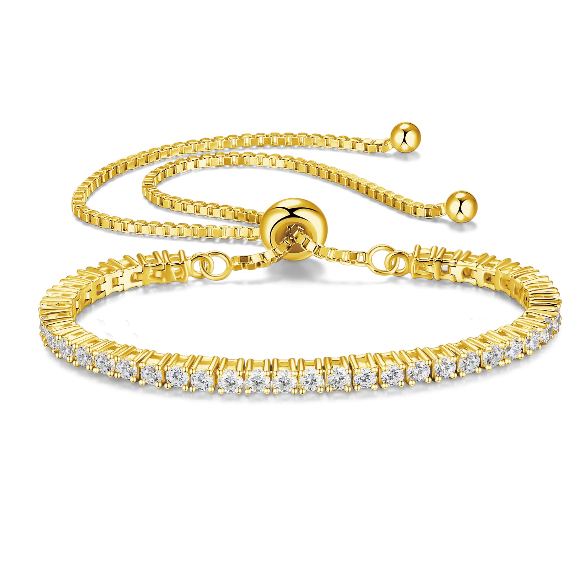 FANCIME 1.2ct-12ct Lab Created Moissanite Tennis Bracelet for Women - 925 Sterling Silver Adjustable Bolo Bracelet with D Color VVS1 Round Cut Moissanite (2/3/4/5mm) | Perfect for Weddings, Anniversaries & Special Occasions