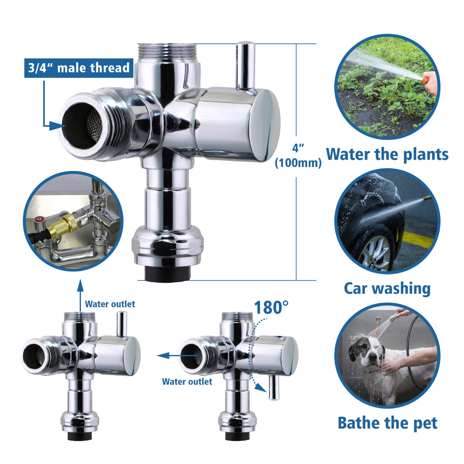 Commercial Sink Faucet Wall Mount 8 Inch Adjustable Center with 3/4'' Garden Hose End - Heavy Duty Stainless Steel Restaurant Kitchen Faucet with 12