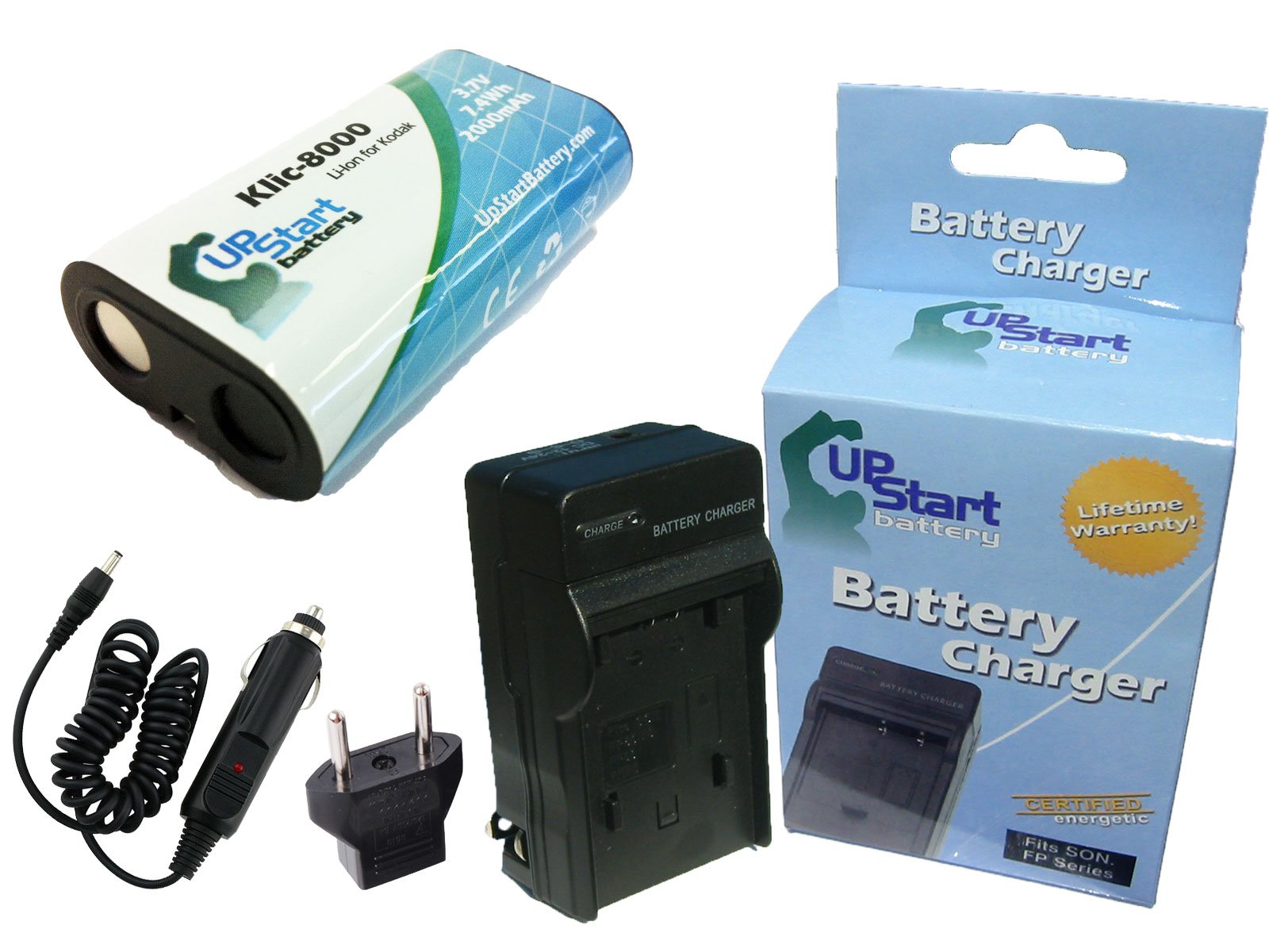 Kodak Easyshare Z712 Replacement Battery and Charger Kit - 2000mAh 3.7V Lithium-Ion Battery with Car Plug & EU Adapter - Compatible with Kodak KLIC-8000 Digital Camera - Perfect for Travel Photography and On-the-Go Charging