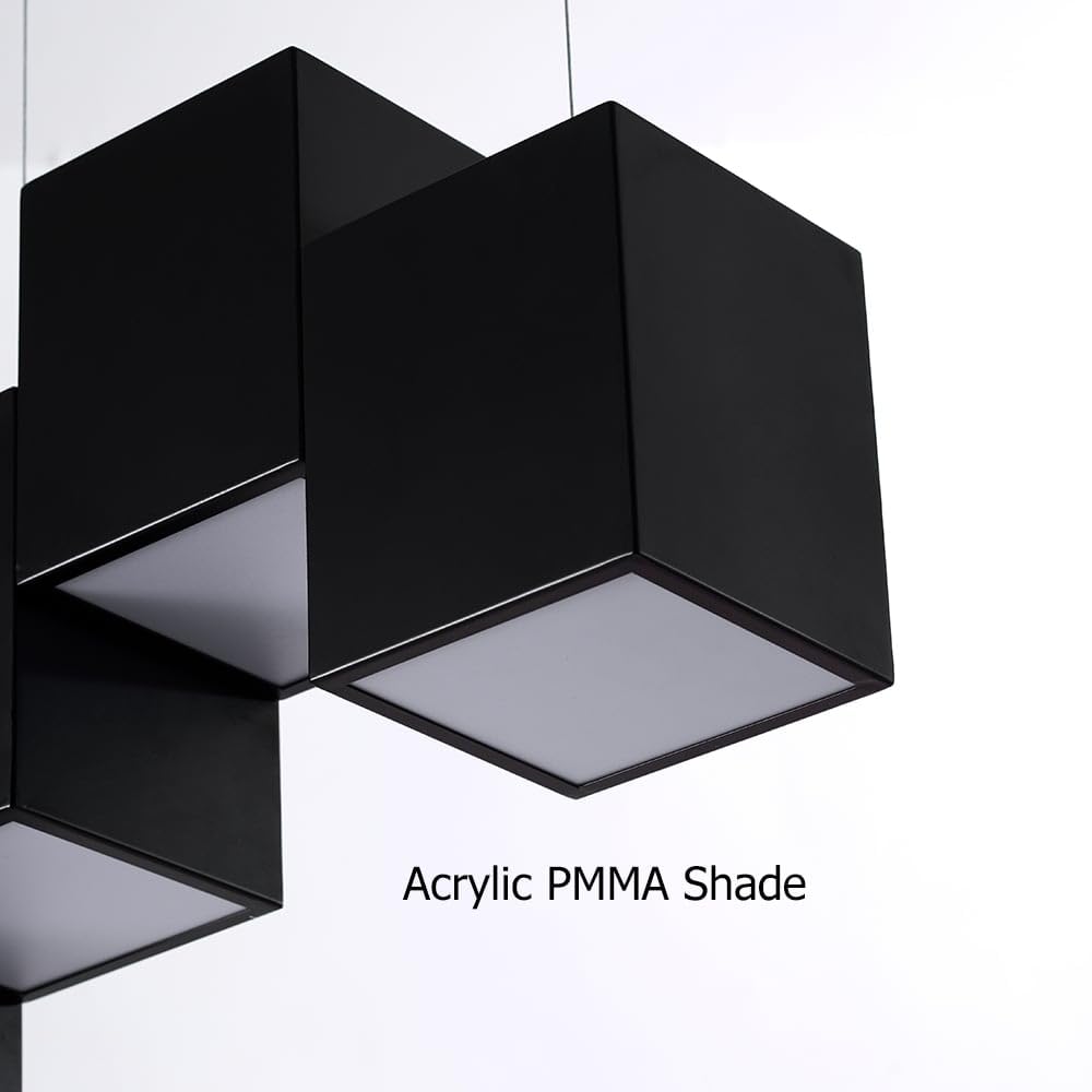 Modern Black Kitchen Island Lighting - 6-Light Square Linear Chandelier for Dining Room & Kitchen Ceiling Hanging Pendant Light - Perfect for Farmhouse, Contemporary Dining Areas & Breakfast Nooks