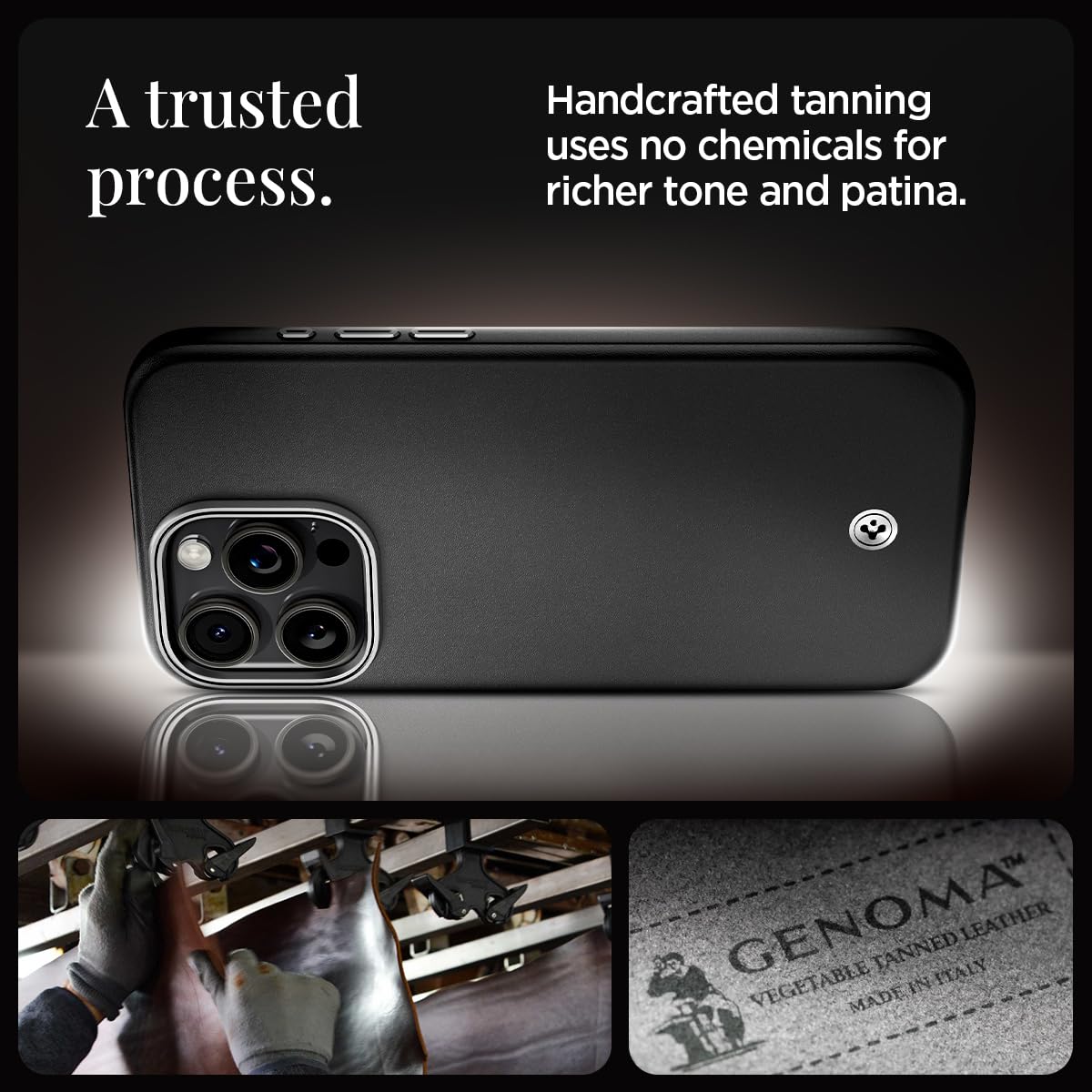 Premium Leather Spigen Enzo Case for iPhone 15 Pro Max - Magsafe Compatible, Slim Protective Cover (Black) | Perfect for Business Professionals & Daily Commuters