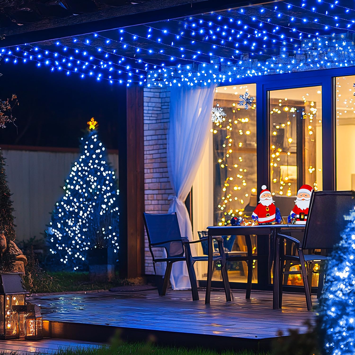 JMEXSUSS 2 Pack 100 LED Blue Christmas Lights - 33ft Connectable Waterproof Outdoor String Lights with 8 Lighting Modes | Perfect for Christmas Tree Decor, Indoor Holiday Party, Halloween, Wedding & Garden Decoration