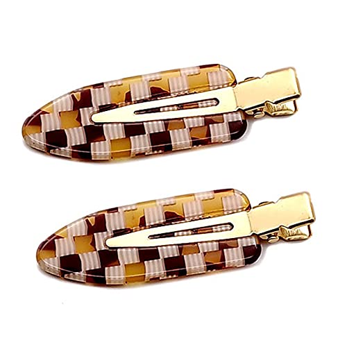 guohanfsh Women's Hair Clips - 1 Pair Lightweight Metal Flat Leaf Hairpins, No-Kink Design for Everyday Use (Brown Plaid) | Perfect for Work, School, and Casual Outfits