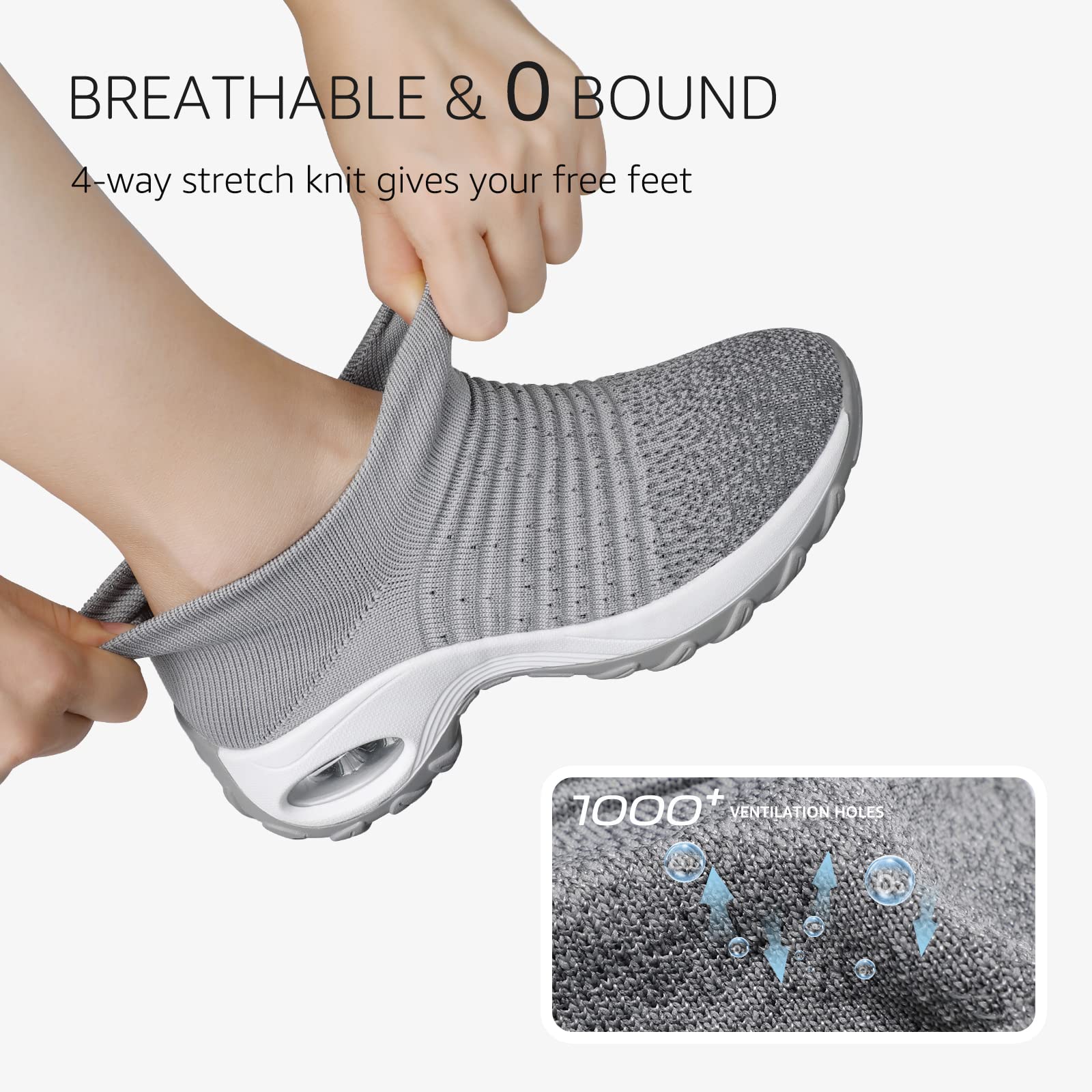 STQ Women's Slip-On Walking Shoes - Breathable Non-Slip Work Sneakers with Air Cushion & Arch Support - Comfortable Orthopedic Shoes for Nurses, Waitresses & All-Day Wear