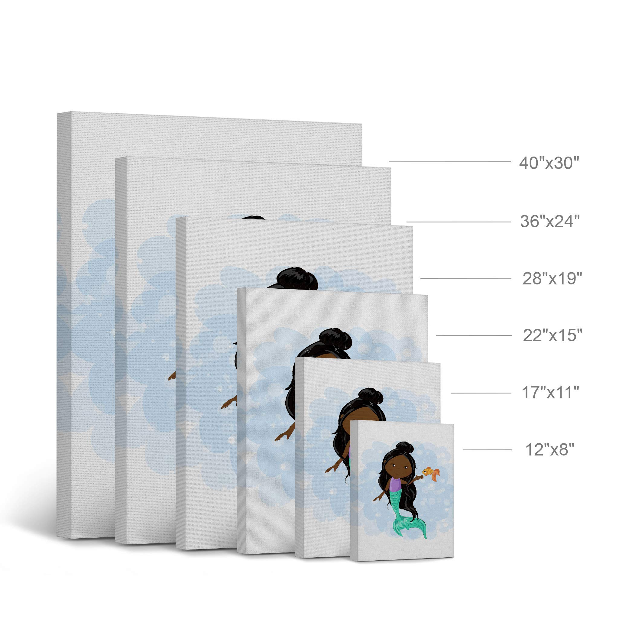 Cute African American Mermaid Canvas Print - Smile Art Design with White Background, 36x24 Inch, Ready to Hang Wall Art for Kids Room, Nursery & Baby Room Decor | Made in USA | Perfect for Birthday Gifts & Coastal Themed Bedrooms