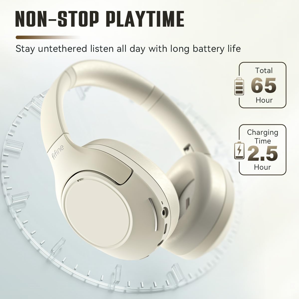 FIFINE Bluetooth Wireless Over-Ear Headphones with 65H Battery Life, Touch Control & Noise Cancellation - Comfortable Soft Earpads for Music, Phone Calls, Home Office & Travel - X3 White