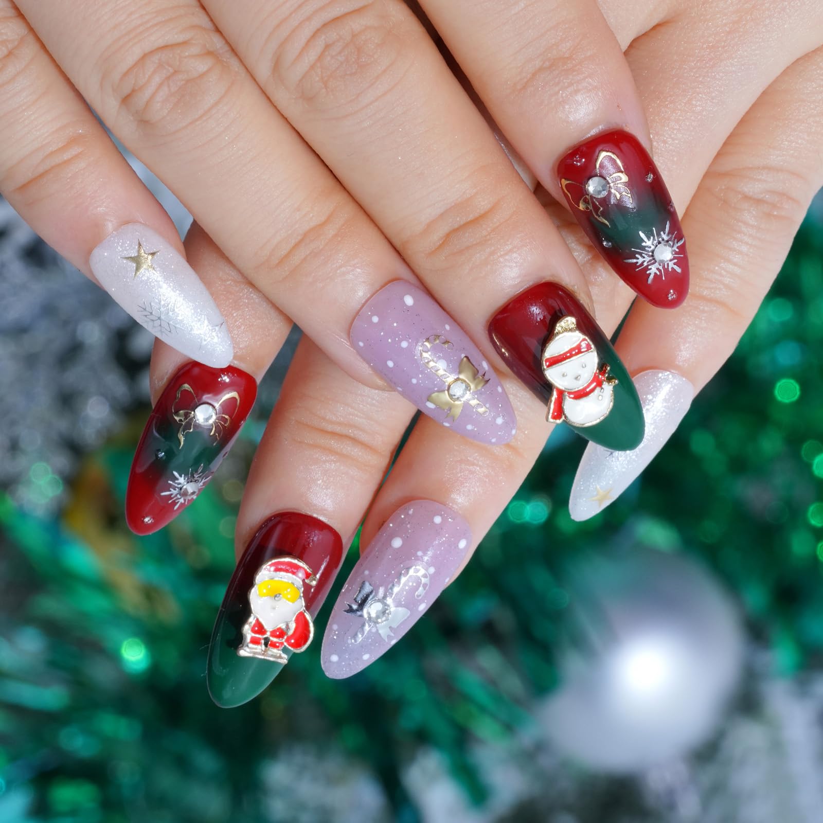 PrettyDiva 3D Christmas Nail Art Stickers - Self-Adhesive Holiday Nail Decals with Gold Charms for DIY Winter Nail Decoration | Perfect for Christmas Parties, Gift Giving & Festive Nail Art Designs