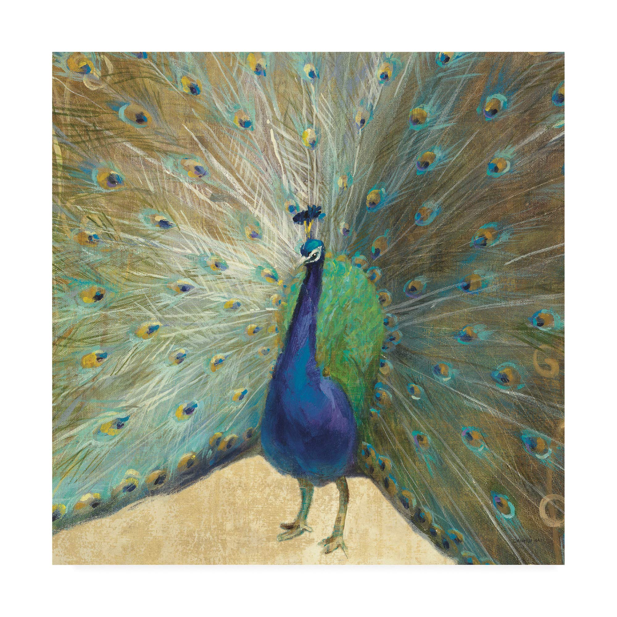 Danhui NAI Blue Peacock Cream Fine Art Print - 18x18 Inch Wall Decor for Living Room, Bedroom & Office | Trademark Collection
