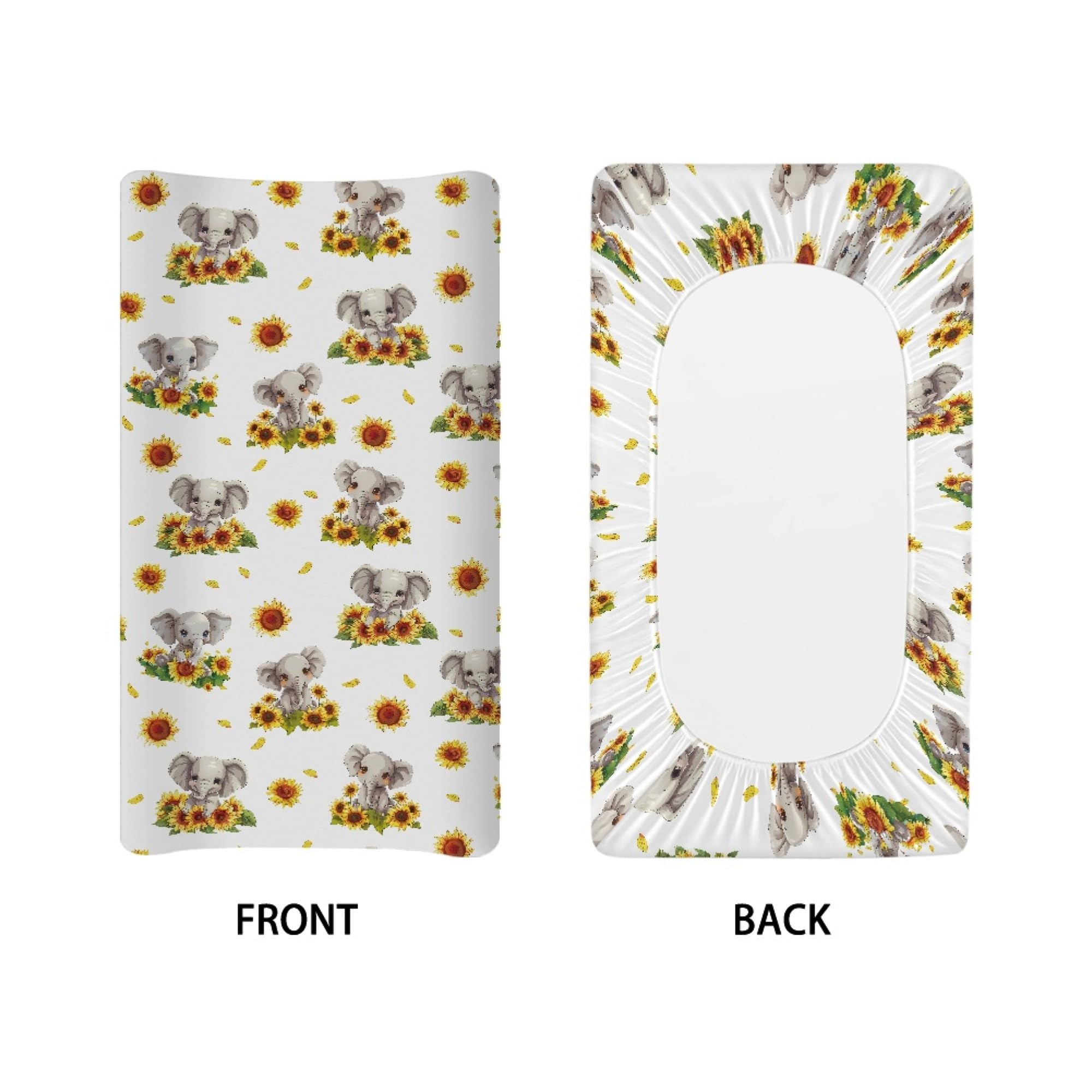 Boatee Sunflower Elephant Baby Changing Pad Cover - Soft & Comfortable Diaper Changing Table Pad Sheets for Girls | Perfect for Nursery, Daycare & Travel