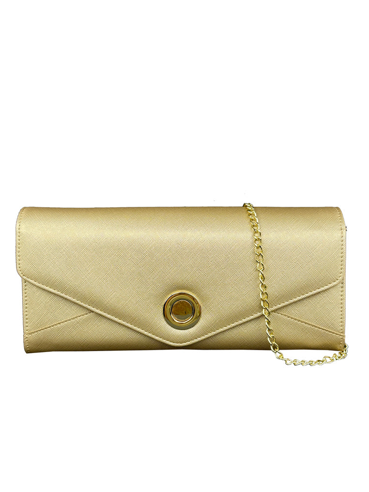 Mel&Co Saffiano Leather Crossbody Bag with Gold Chain Strap - Stylish Women's Shoulder Purse for Evening Parties, Weddings & Date Nights