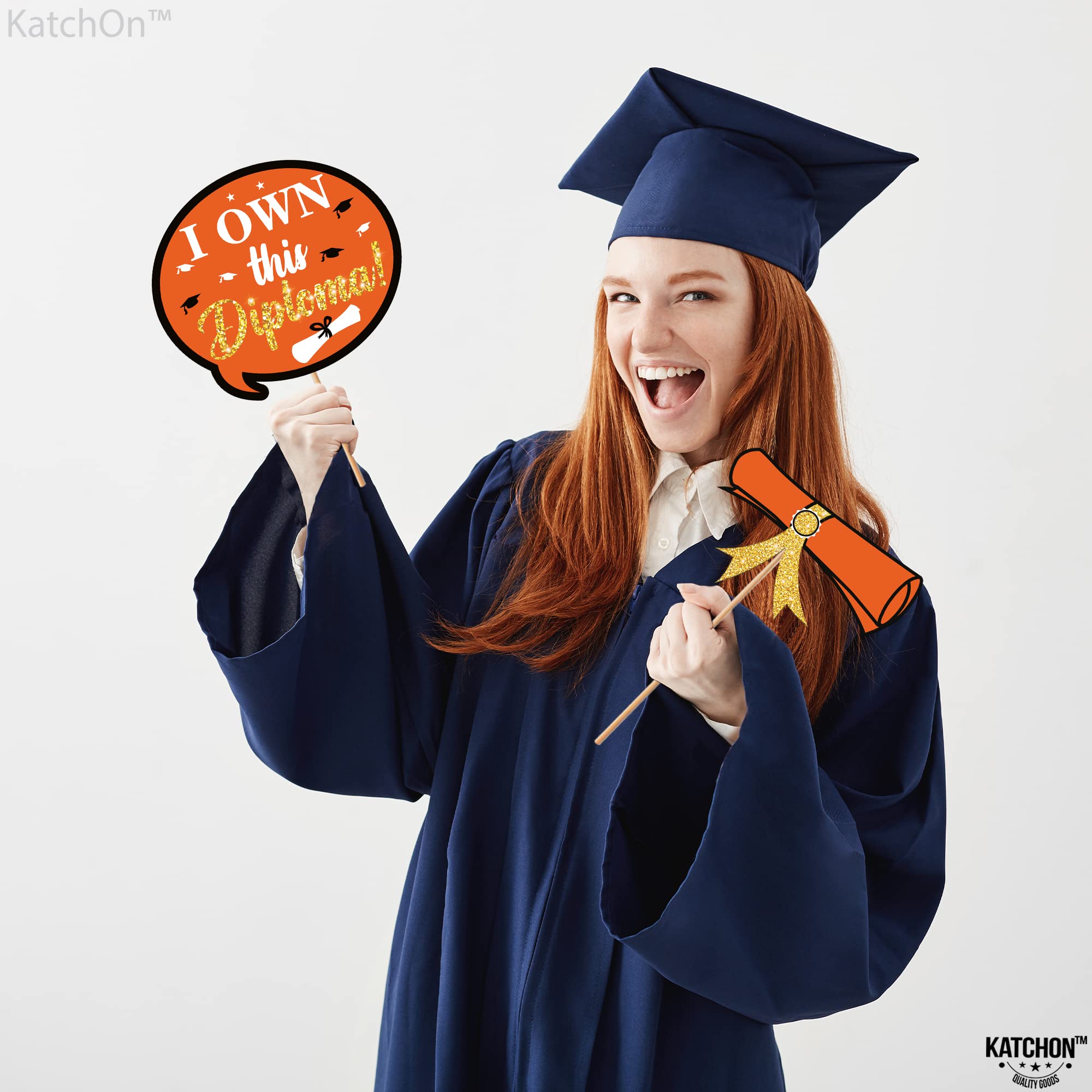 KatchOn 2025 Graduation Photo Booth Props - 30-Pack Glitter Orange & Black Decorations for Class of 2025 | Perfect for Graduation Parties, Photo Backdrops & School Events