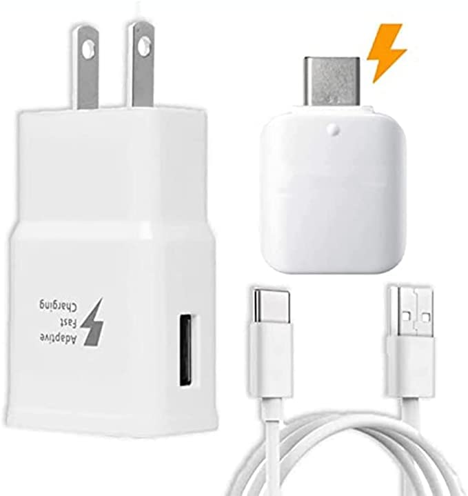 Fast Charging Wall Adapter for Samsung Galaxy S10/S9+/Note 9/S8/Note 8 with 6FT USB-C Cable & OTG Adapter - EP-TA20JBE White - Perfect for Home, Office & Travel Charging