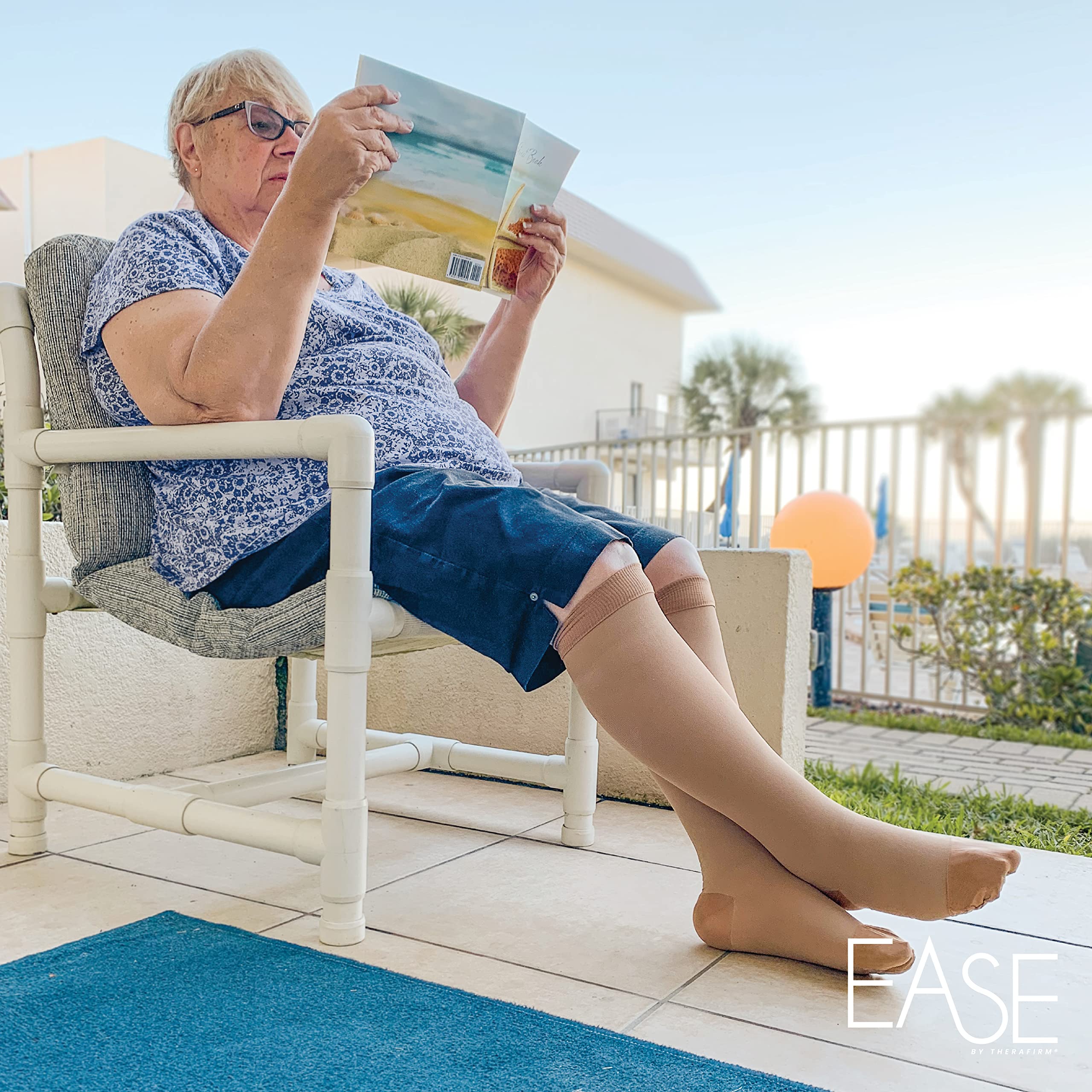Ease Opaque Women's Knee High Support Stockings - Mild 15-20mmHg Graduated Compression Nylons for Circulation & Swelling Relief - Perfect for Travel, Work & Everyday Comfort (Petite Size)