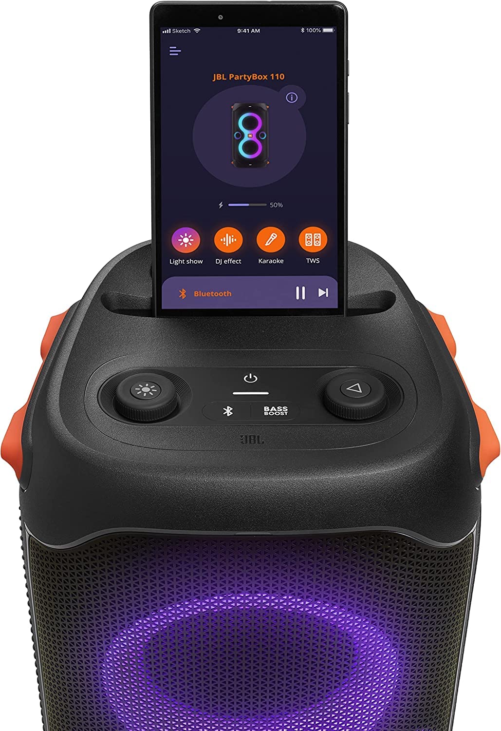 JBL PartyBox 110 Portable Bluetooth Speaker with Built-in LED Lights | Powerful Sound & Deep Bass | Wireless Party Speaker for Outdoor, Beach, Pool Parties & Home Entertainment (Black)