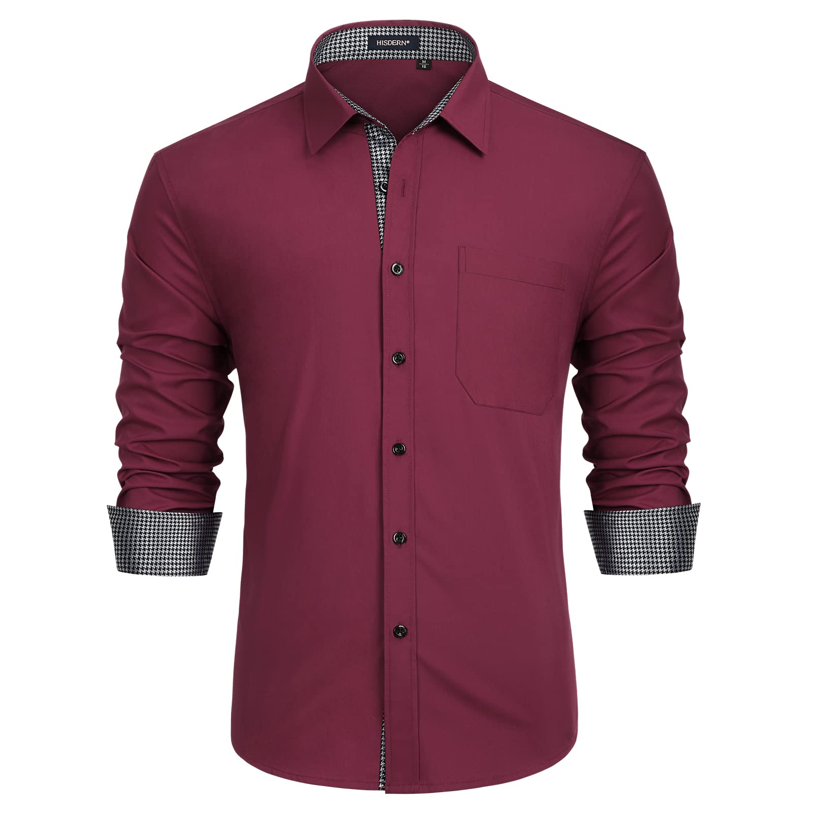 Premium HISDERN Men's Dress Shirts - Long Sleeve Button Down Formal & Casual Shirts for Business, Wedding & Office Wear | Contrast Collar Tuxedo Shirt for Special Occasions & Professional Events