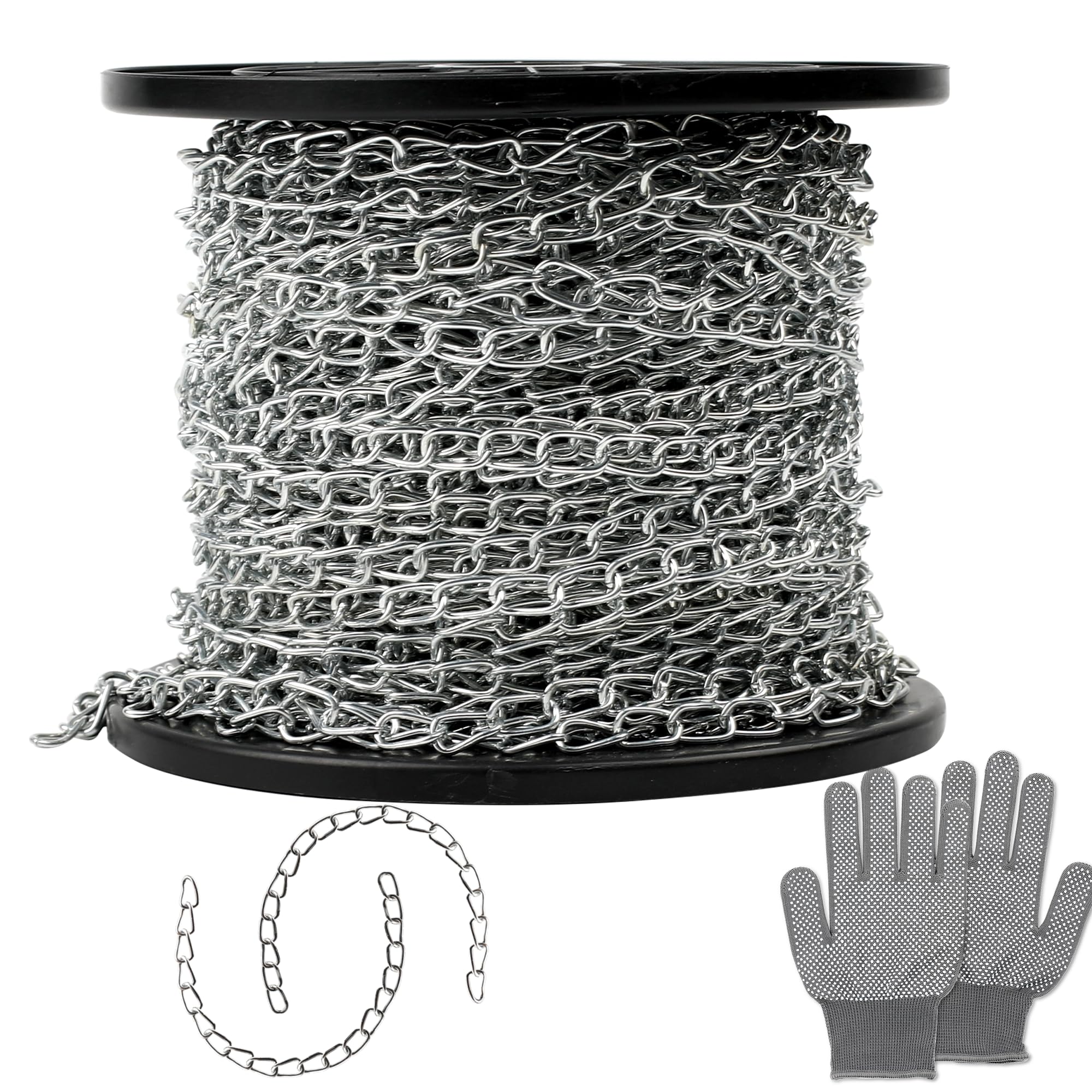 160ft Galvanized Steel Jack Chain for Hanging Baskets, Pictures, Bird Feeders, Plants & Lights - Heavy Duty Hanging Chain with Bonus Gloves - Perfect for Indoor/Outdoor Home Decor, Garden & DIY Projects
