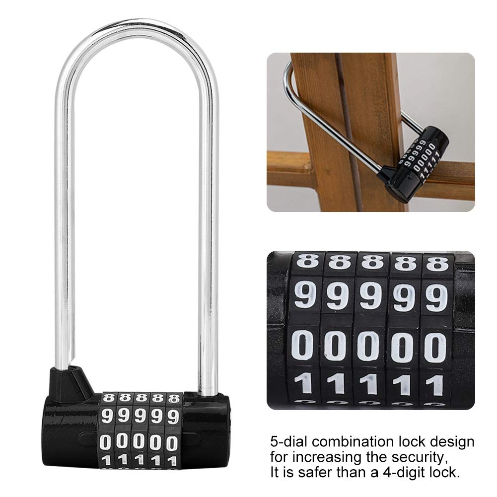 **Sonew 5-Digit Resettable Combination Padlock - Heavy Duty Alloy U-Shaped Security Lock for Gym, School, Cabinet, Locker & Storage (Black) - Ideal for Home, Office & Travel Use**