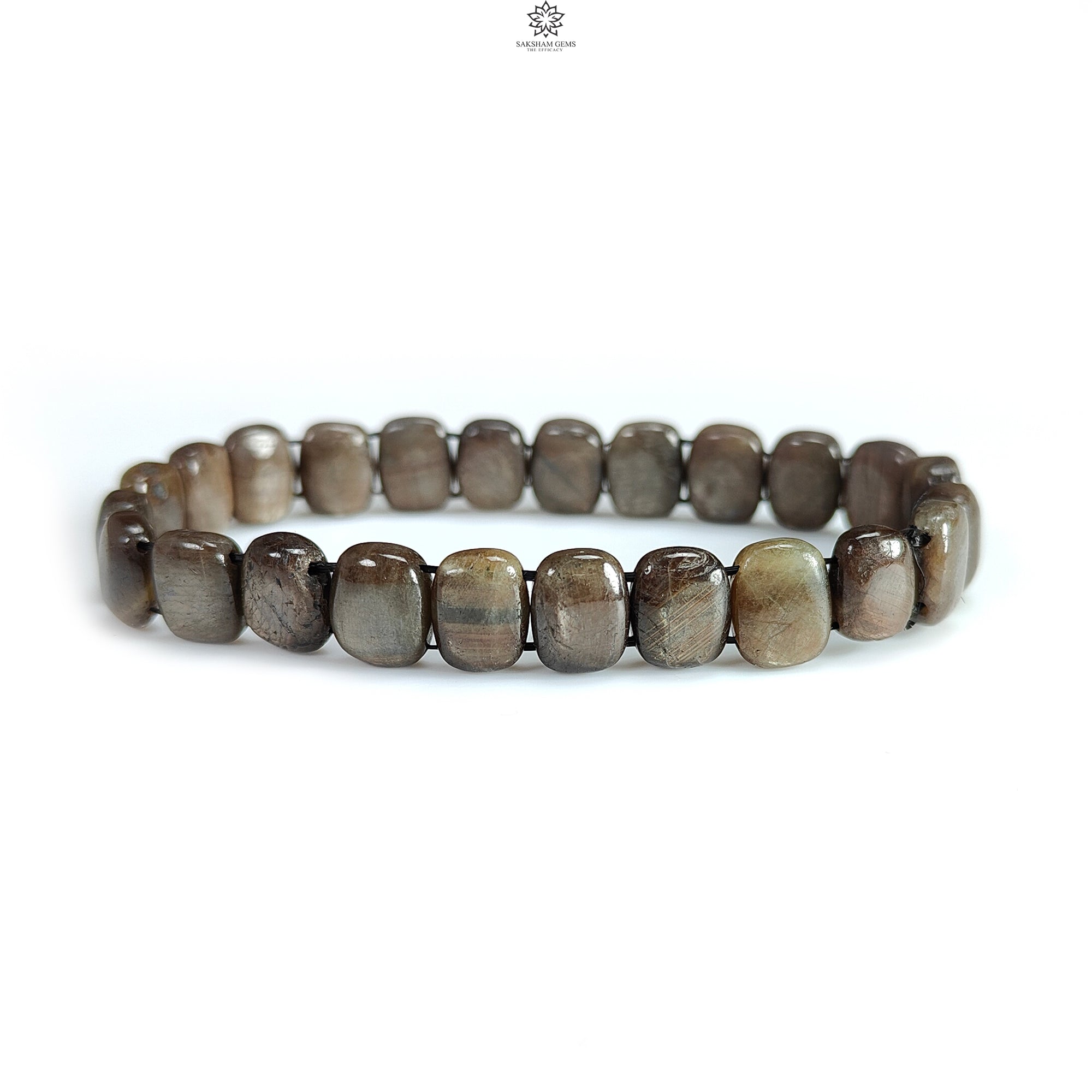 Natural Golden Brown Chocolate Sapphire Beads Bracelet - 106.95cts Untreated Cushion Cut Stretchable Beaded Bracelet (10x8mm, Size 7) for Women's Fashion, Boho Jewelry & Special Occasion Gifts