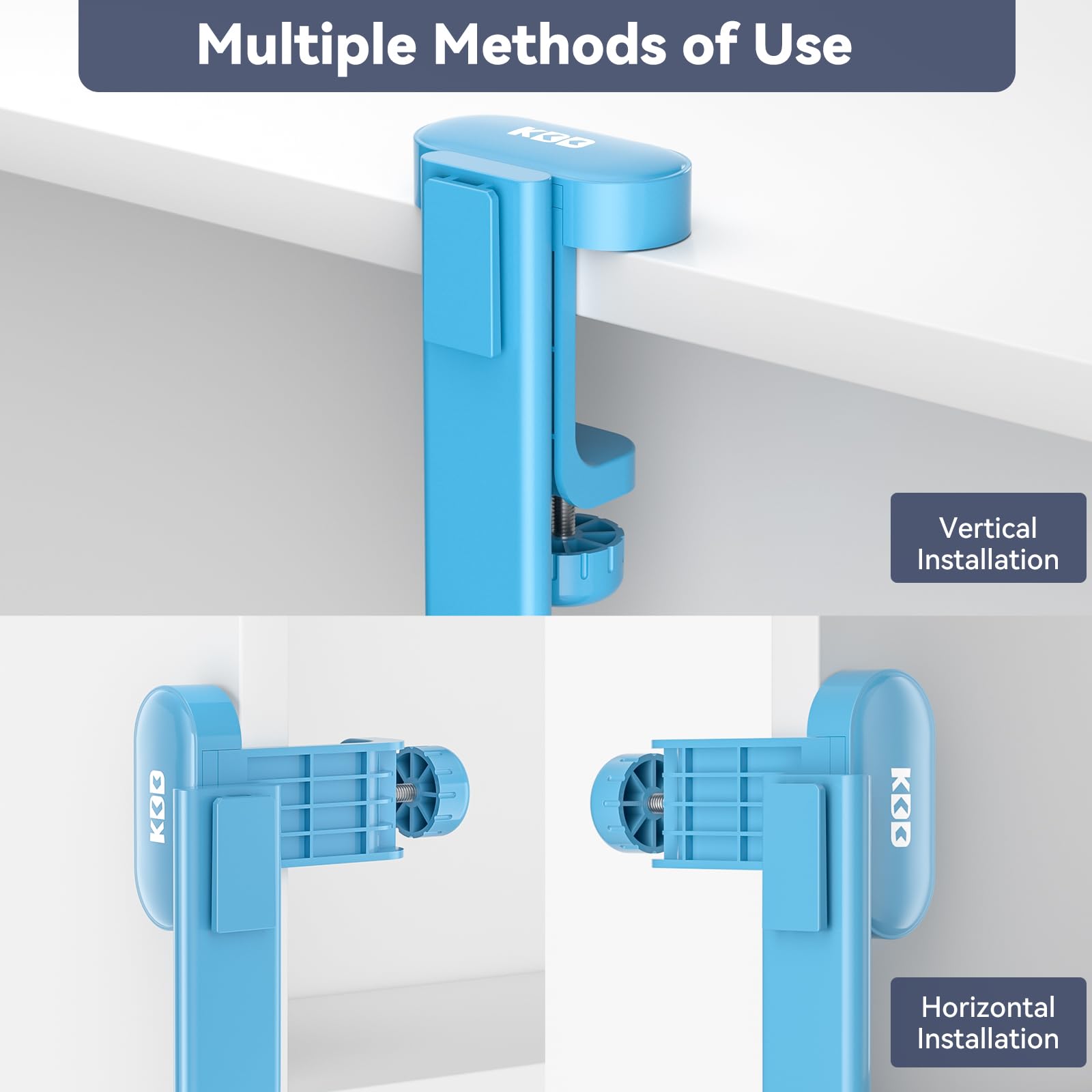KDD 2-in-1 Rotatable Under Desk Headphone Hanger with Cup Holder - Space Saving Desk Organizer for Headset & Coffee Mug/Water Bottle (Blue) - Perfect for Home Office, Gaming Setup & Workspace Organization