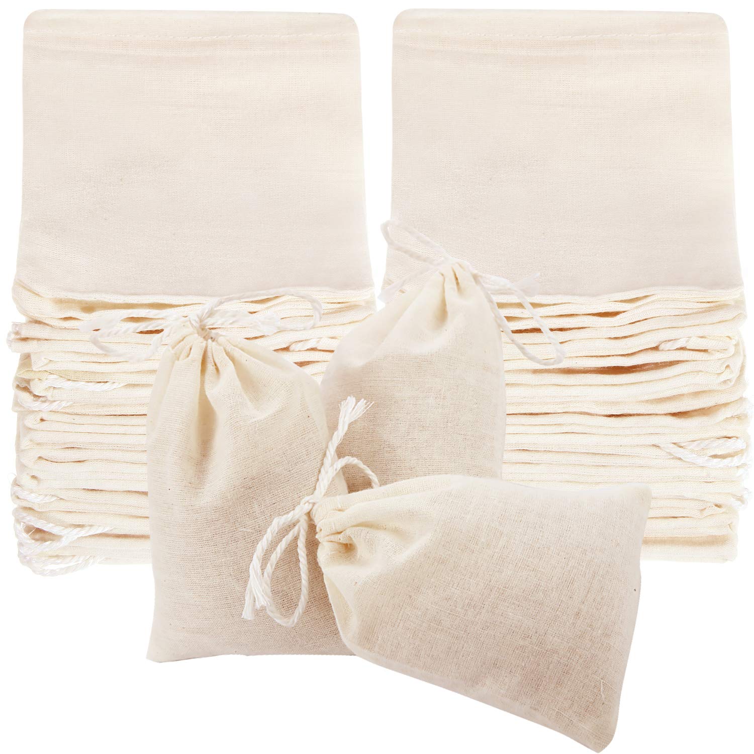50 Pack Reusable Cheesecloth Bags for Straining - 4x3 Inch Muslin Tea Bags, Spice Bags & Cold Brew Coffee Filters | Cooking, Soup Making & Herbal Infusions | Eco-Friendly Beige Cotton Strainer Bags for Home & Kitchen Use