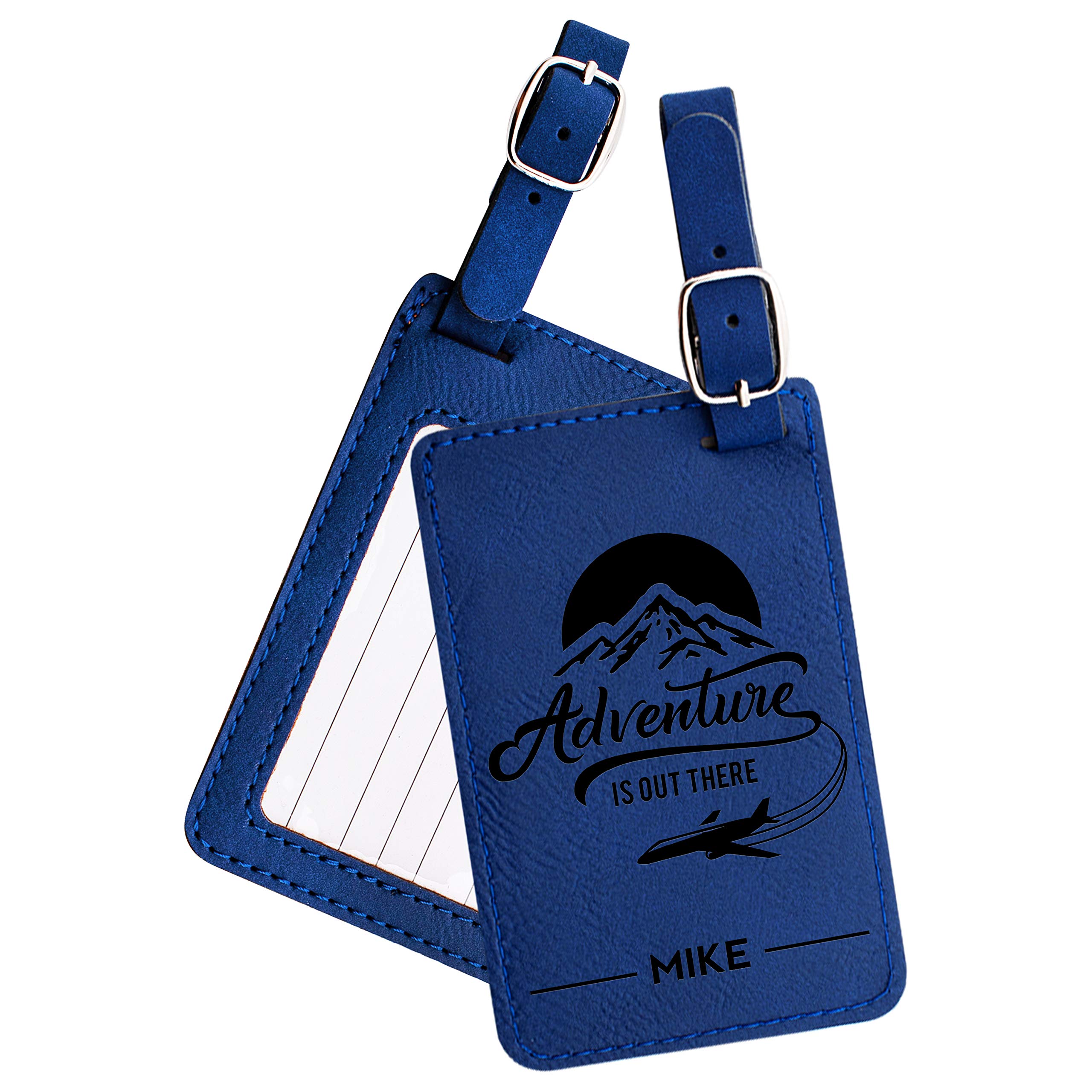 Custom Personalized Luggage Tags with Adjustable Strap & Name ID Card - Premium Leatherette Cruise Travel Accessories for Honeymoon, Vacation, Business Trips - Ideal Gift for Travelers (Blue) - Perfect for Airports, Cruise Ships & Suitcase Identification