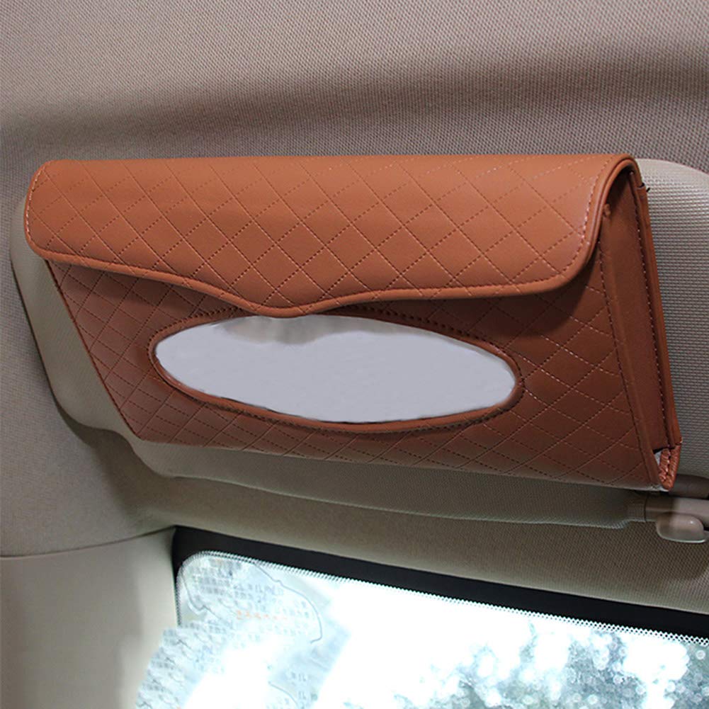 Premium PU Leather Car Tissue Holder - Sun Visor Napkin Dispenser for Car & Truck (Brown) | Backseat Organizer for Tissues, Wipes & Essentials | Perfect for Road Trips, Commuting & Family Travel