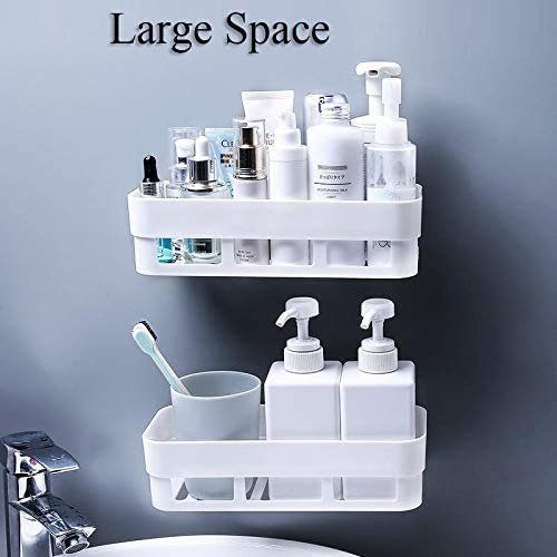 JEEJEX Self-Adhesive Wall Mount Storage Organizer - No Drill Plastic Shelf for Kitchen, Bathroom, Toilet & Desktop - White Rectangular Box (Perfect for Small Space Organization & Home Decor)