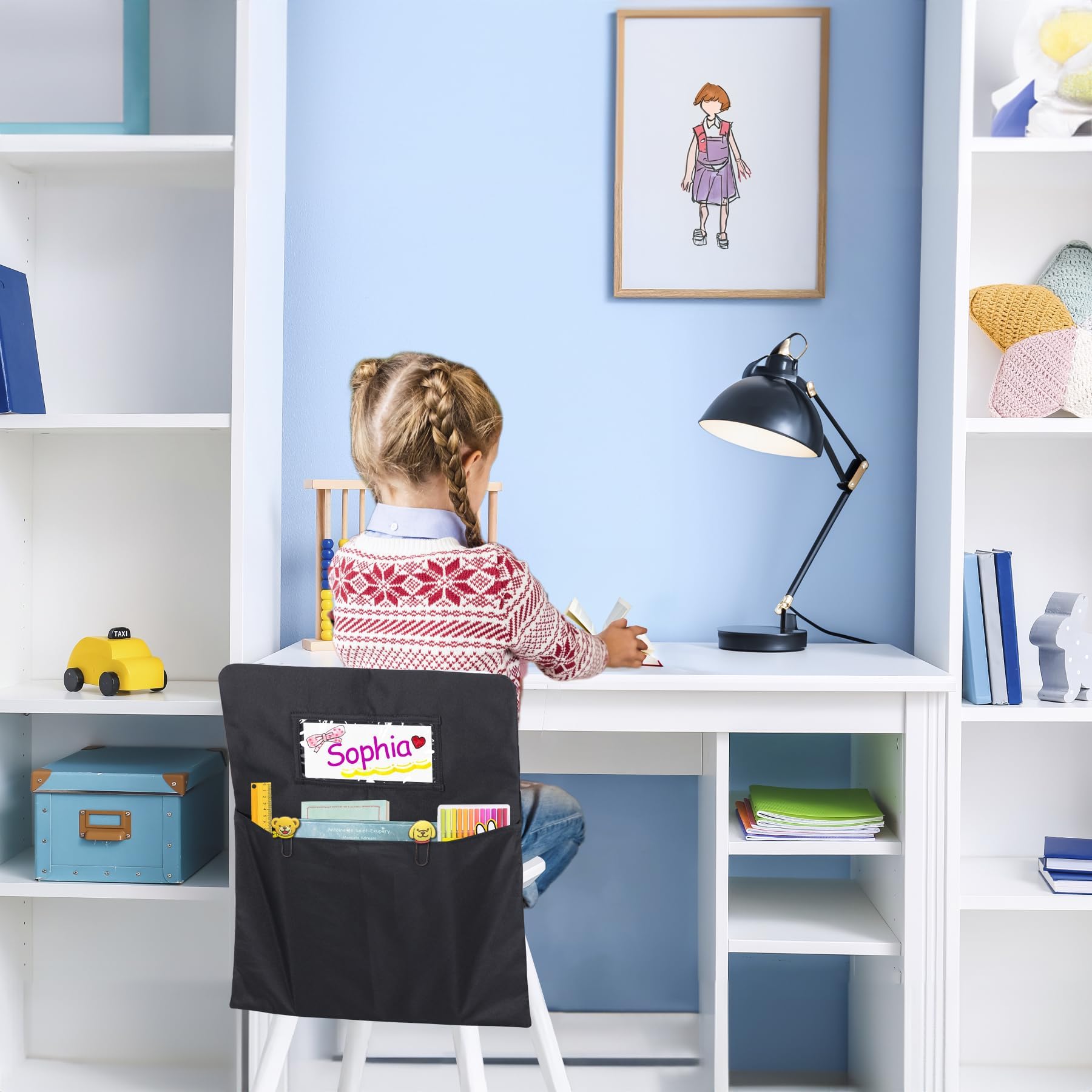 Black Chairback Buddy Pocket Chart 12 Pack - 17 x 20 Inch Classroom Chair Pockets with Name Slot - Back of Chair Organizer for School Supplies Storage - Perfect for Teachers, Students & Homeschool Organization