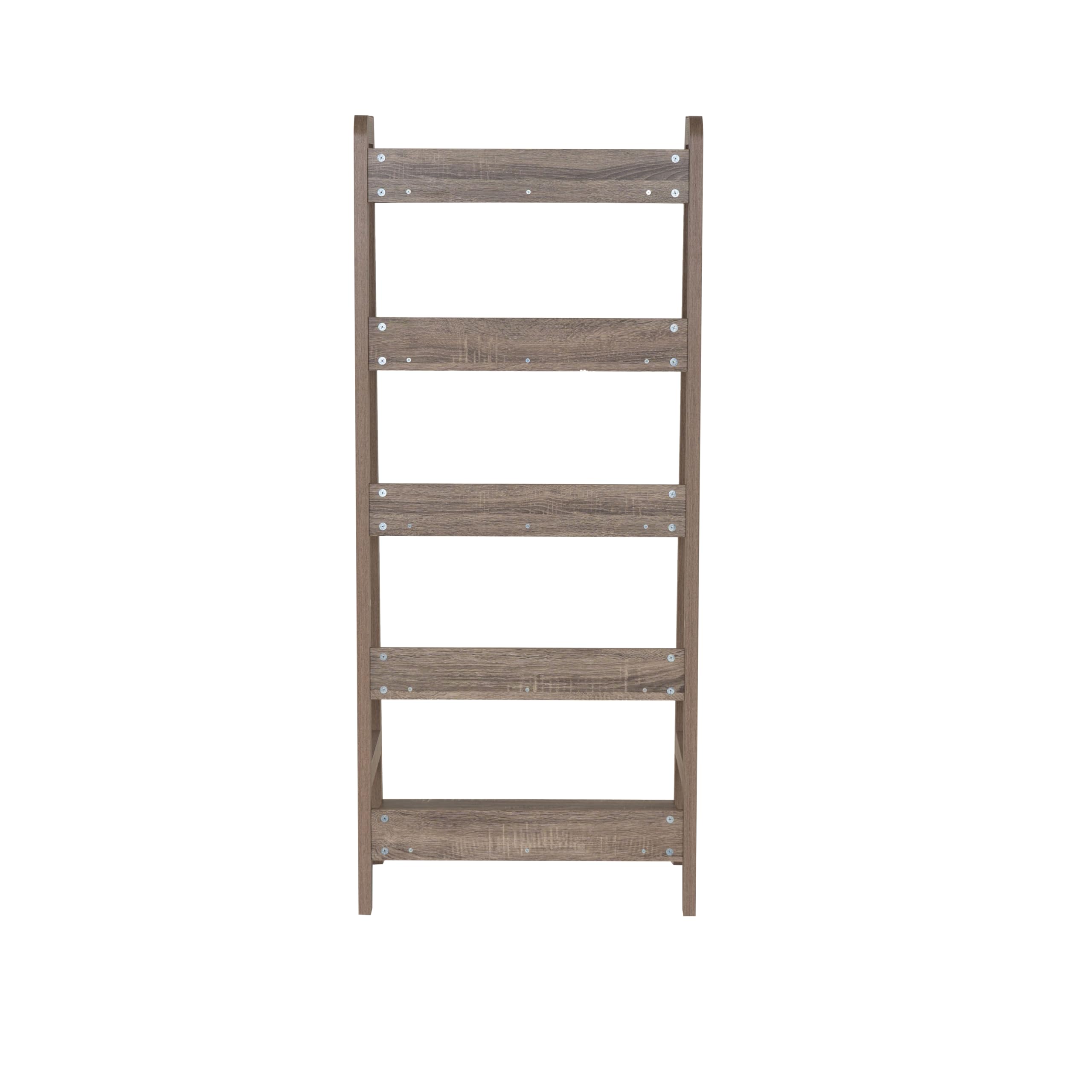 Linon Tracey Greywash Wooden 5-Shelf Ladder Bookcase - Stylish Storage for Living Room, Bedroom, or Home Office