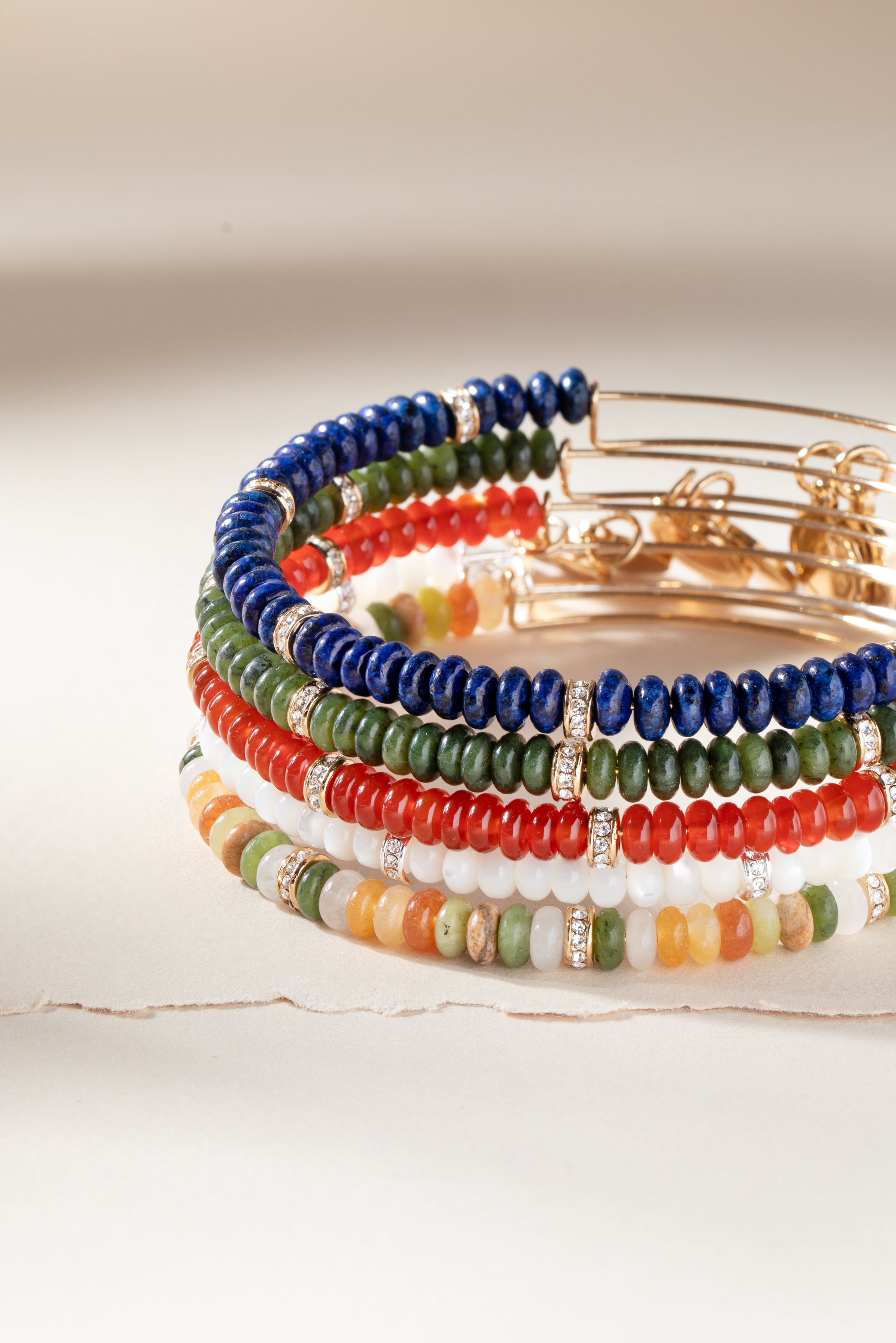 Blue Semi Precious Rondelle Beaded Bangle Bracelet - Natural Stone Jewelry for Women - Perfect for Boho Style, Casual Wear & Special Occasions