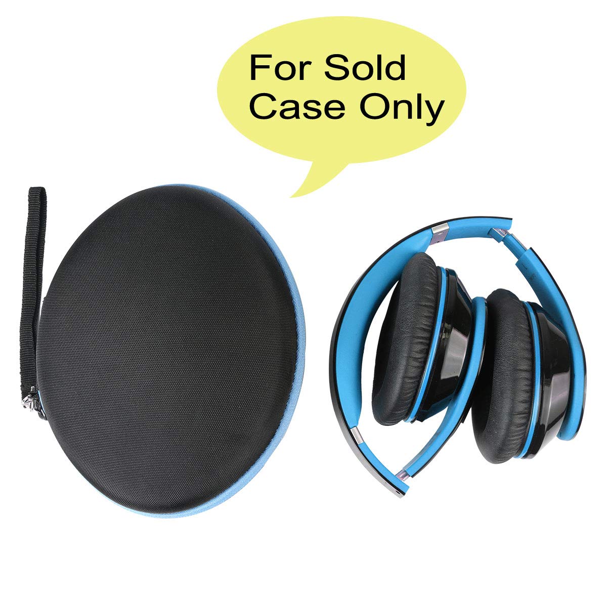 Premium Matte Hard Travel Case for Wireless Bluetooth Over-Ear Headphones - Durable Replacement Cover with Blue Zipper - Perfect for Travel, Commuting & Headphone Protection (Black)