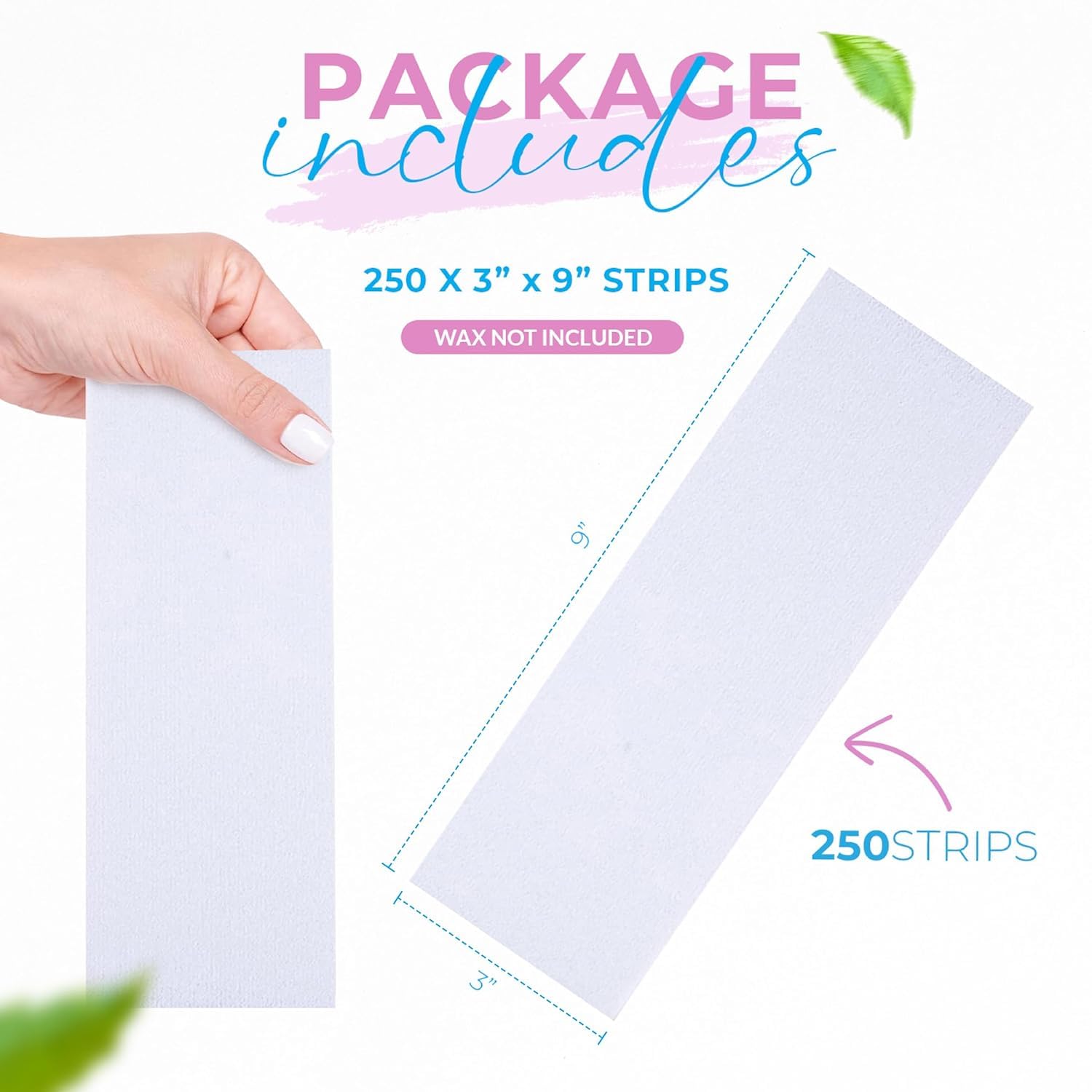 Unisex Large 3X9 Inch Non-Woven Wax Strips for Body & Face - 250 Count Pack | Smooth Hair Removal for Legs, Arms, Bikini & Facial Areas