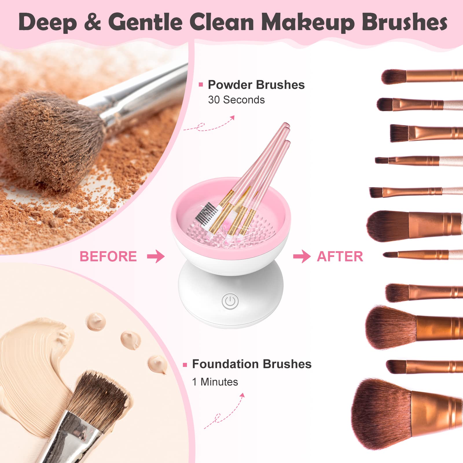 Electric Makeup Brush Cleaner Machine - Automatic Spinner & Dryer for All Brush Sizes, Beauty Blender Washer (Pink) | Fast Cleaning & Drying for Daily Makeup Tools, Professional Salon & Home Use