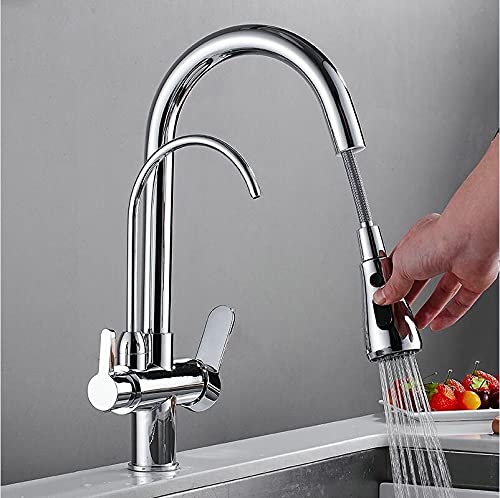 OMOONS Commercial Pull Out Kitchen Faucet - Solid Brass Deck Mounted Water Filter Tap with Chrome Finish for Bar, Farmhouse & Restaurant Use | Durable Sink Mixer for Heavy-Duty Cooking & Cleaning